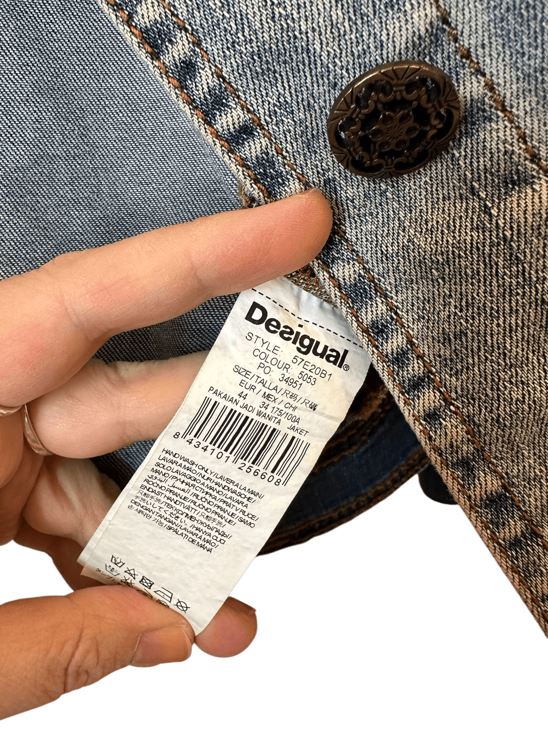 Desigual Embellished Denim Jacket with Floral Knit Sleeves 6