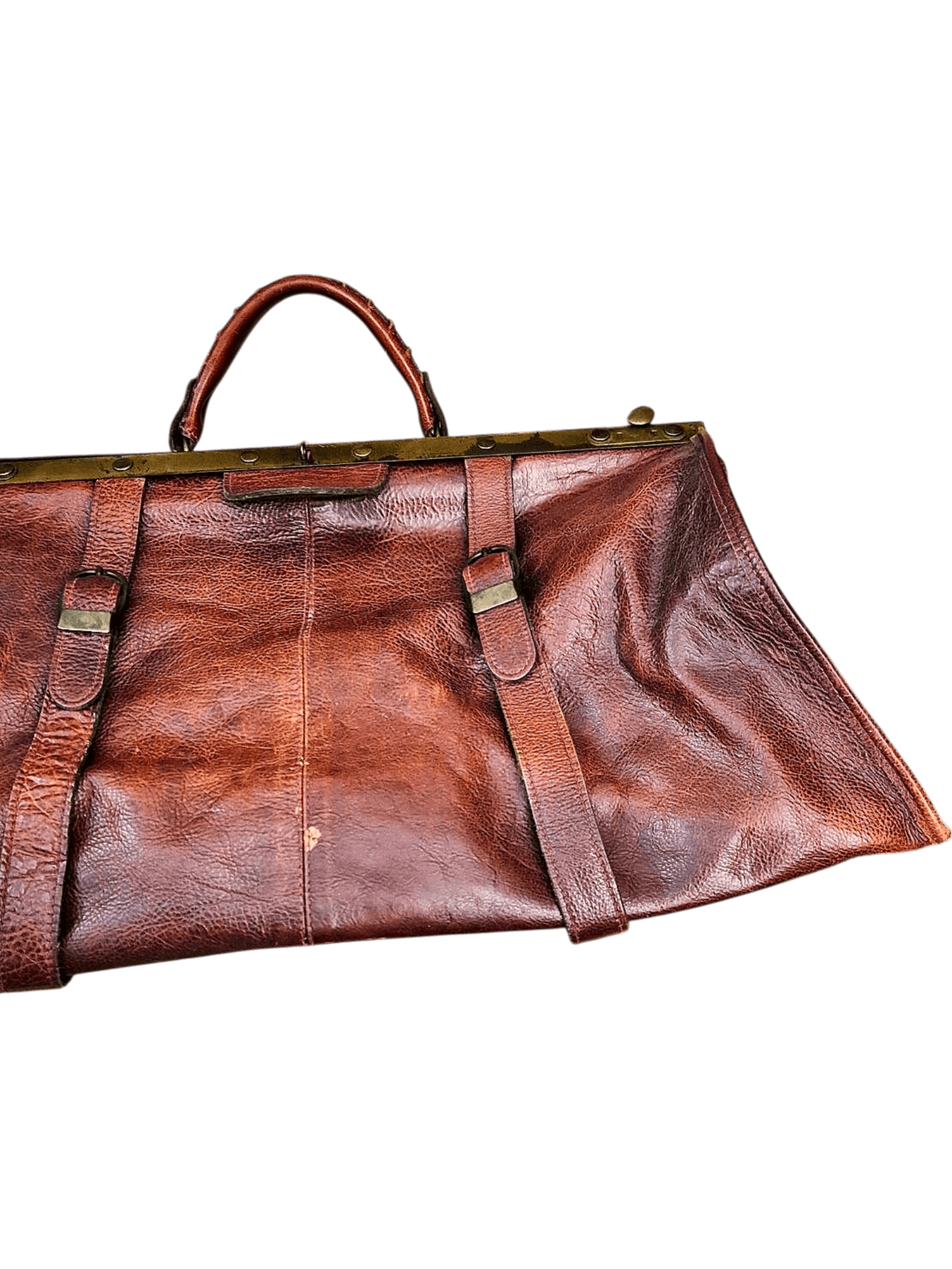 Vintage Brown Leather Doctor's Bag with Brass Frame 2