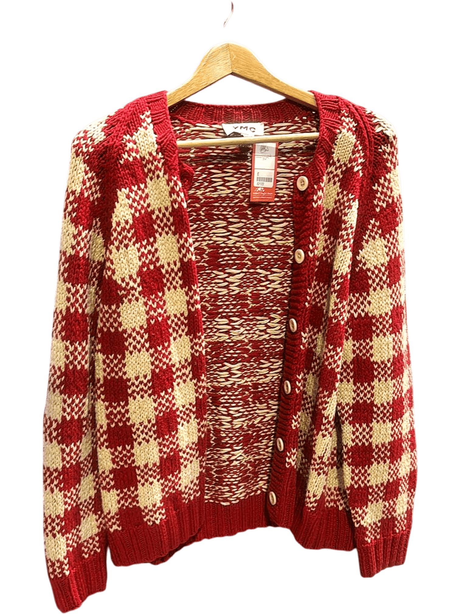 YMC Red & Beige Checkered Cardigan - Size S - New with Tags 1