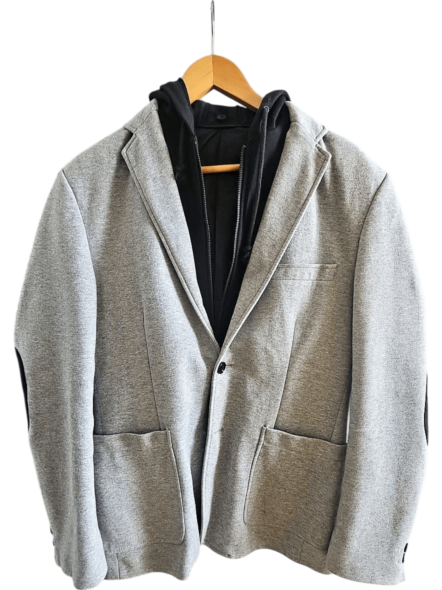 Selected Homme Grauer Blazer mit abnehmbarer Kapuze - Herren Sakko mit Ellbogenpatches Gr.50 1