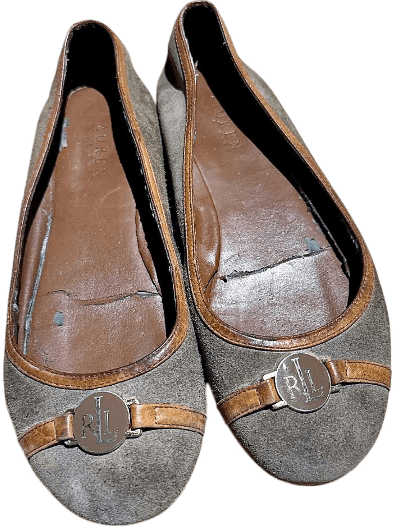 Ralph Lauren Grey Suede Flats with Brown Trim 1