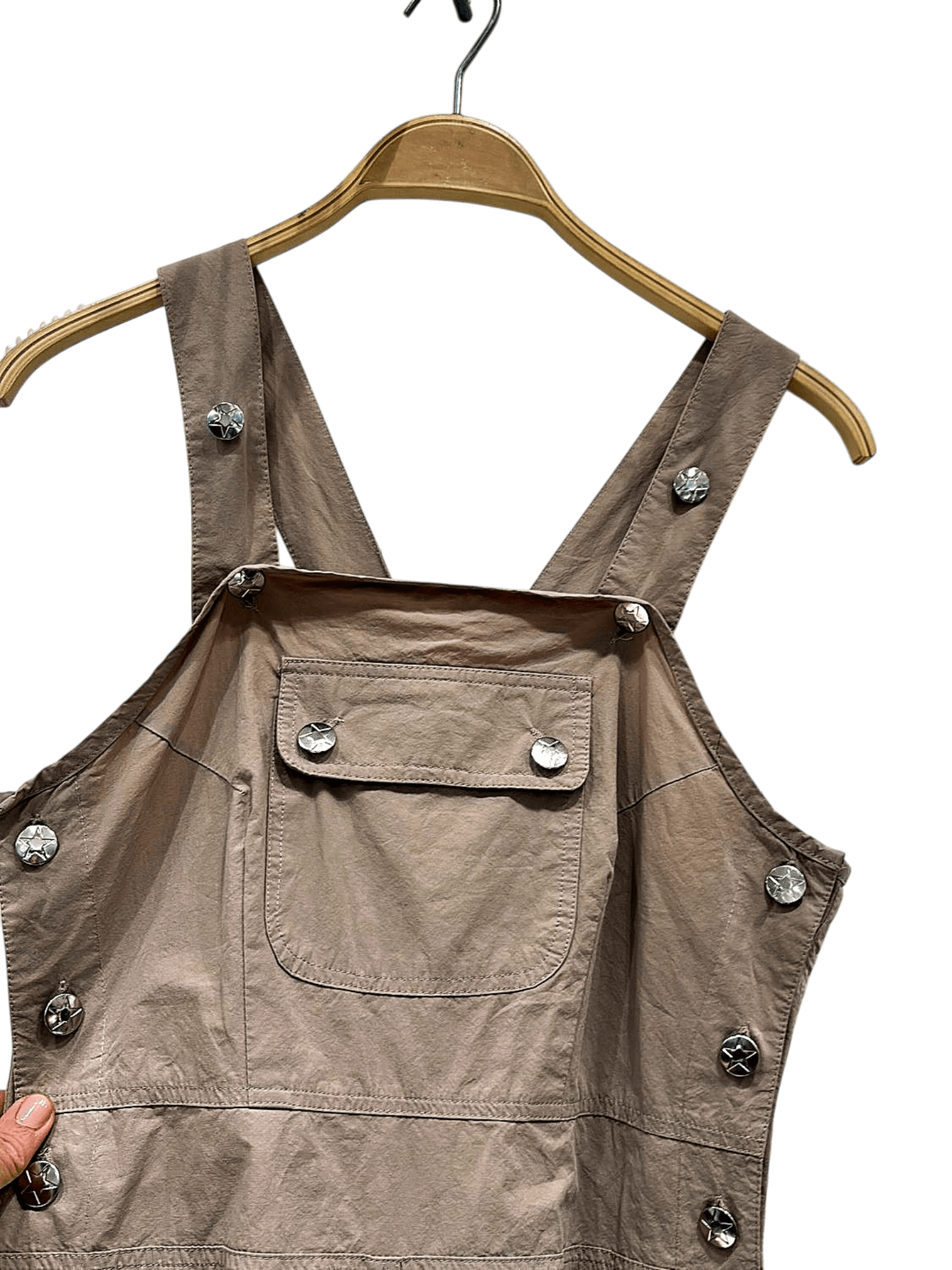 Fissori Beige Overall Dress with Metal Buttons - Sleeveless 2