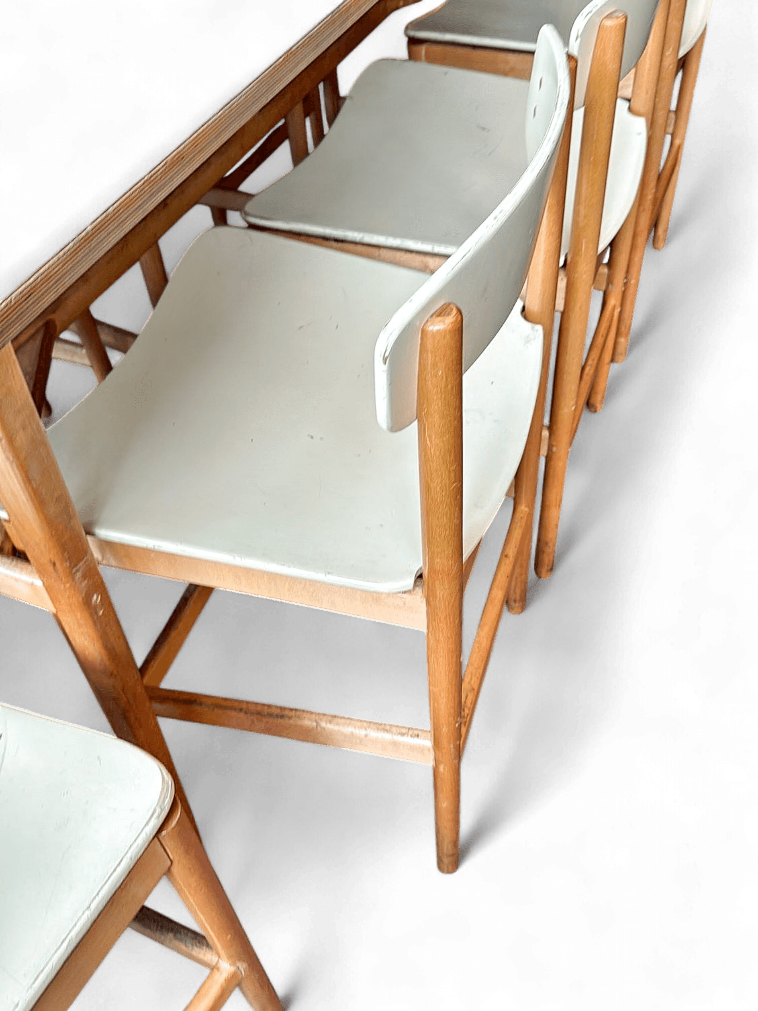 Vintage Mid-Century Dining Chairs with Cream Vinyl Seats 2