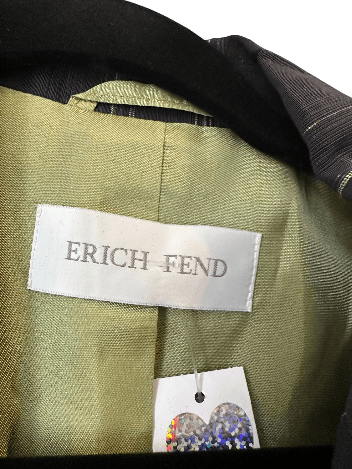 Erich Fend Black Pinstripe Long Blazer with Green Lining - Size 38 4