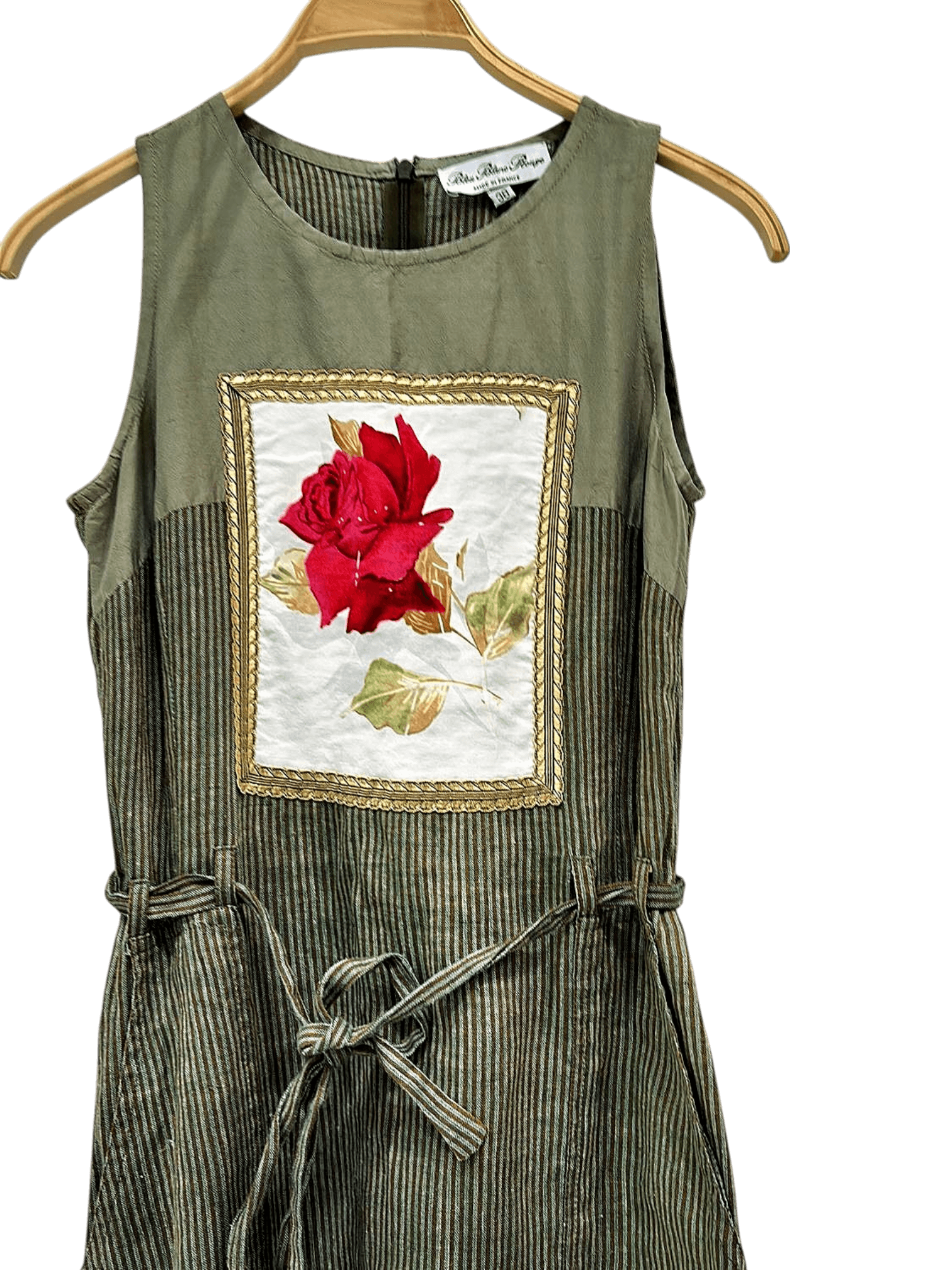 bleu blanc rouge Green Striped Maxi Dress with Rose Embroidery 2