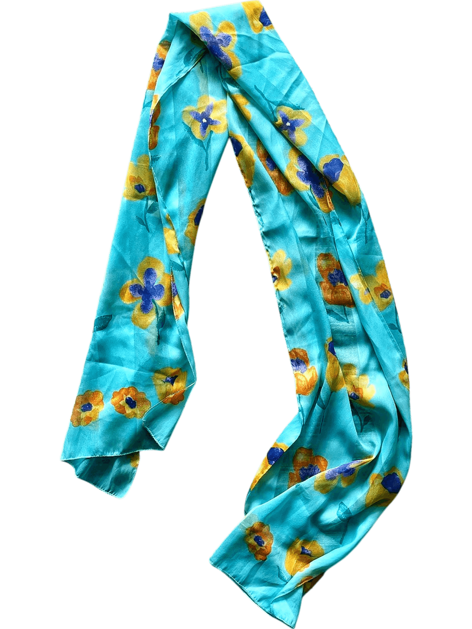 Turquoise Floral Print Silk Scarf - Elegant Accessory 5