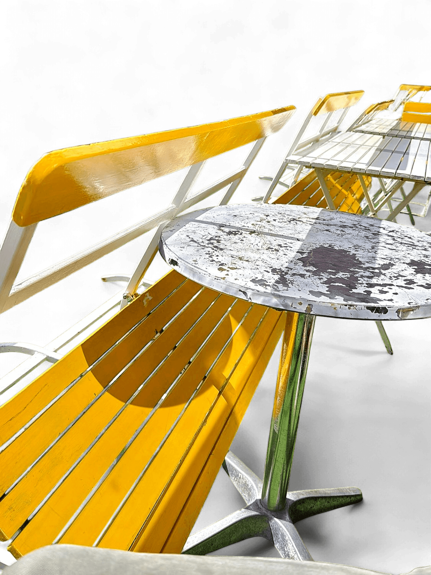 Yellow Outdoor Bistro Set - Metal Table with Folding Chairs 1