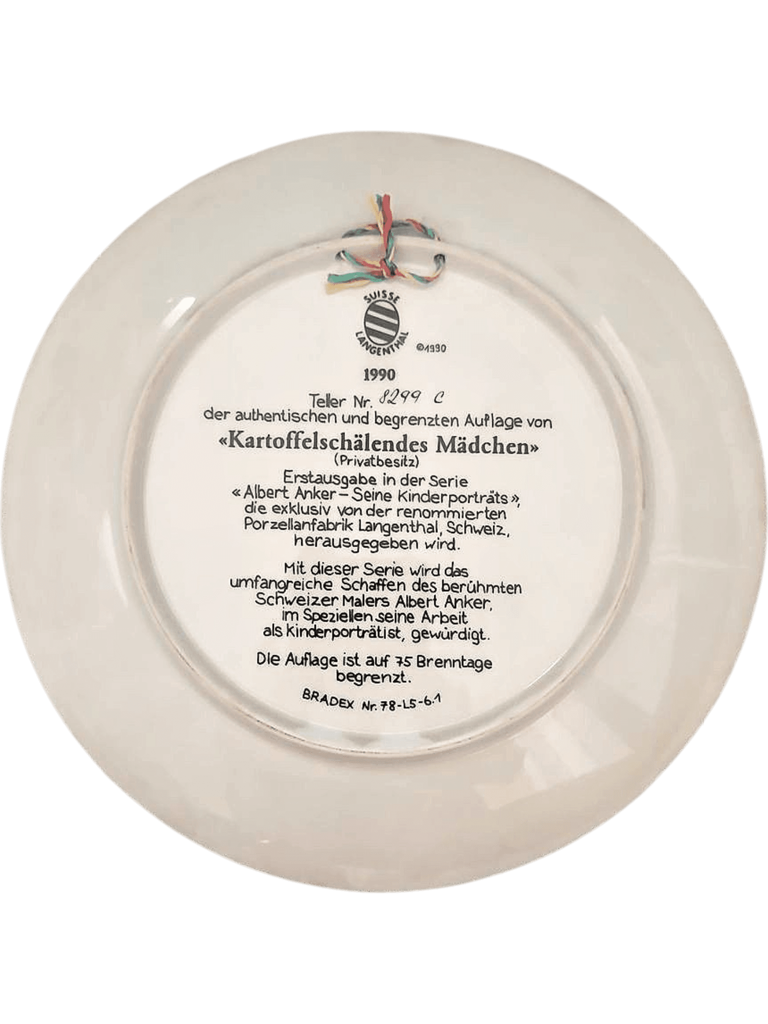 Albert Anker Limited Edition Collector Plate 'Kartoffelschälendes Mädchen' 1990 2