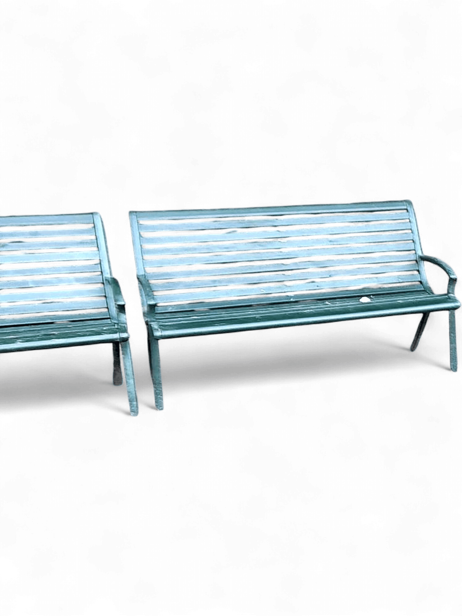 Pair of Green Metal Park Benches - Outdoor Garden Furniture 2
