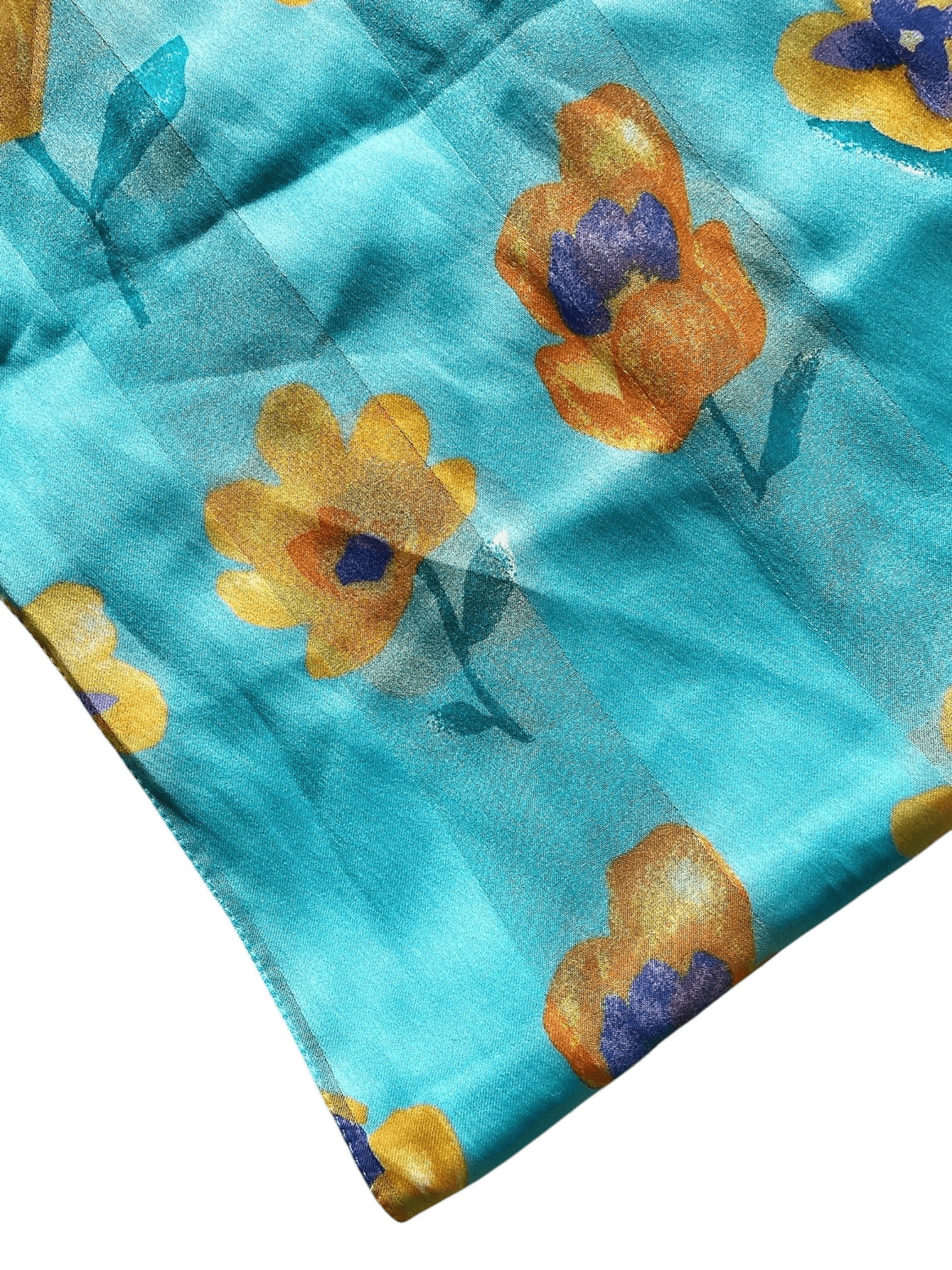 Turquoise Floral Print Silk Scarf - Elegant Accessory 4