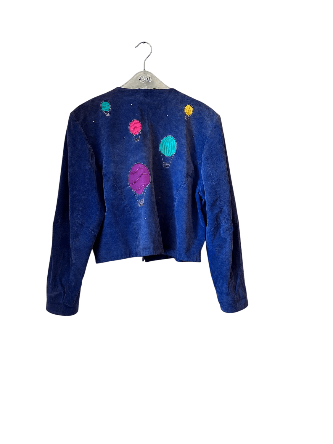 vintage 80s Lederjacke mit Heißluftballon-Stickerei - Blau 3