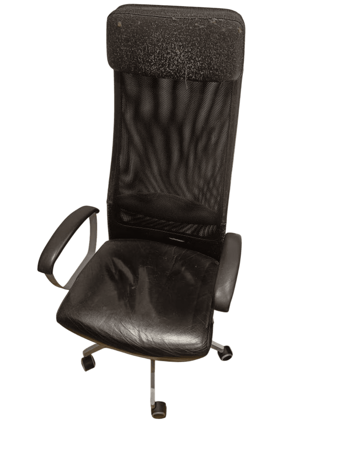 Black High-Back Office Chair with Mesh Backrest and Leather Seat
