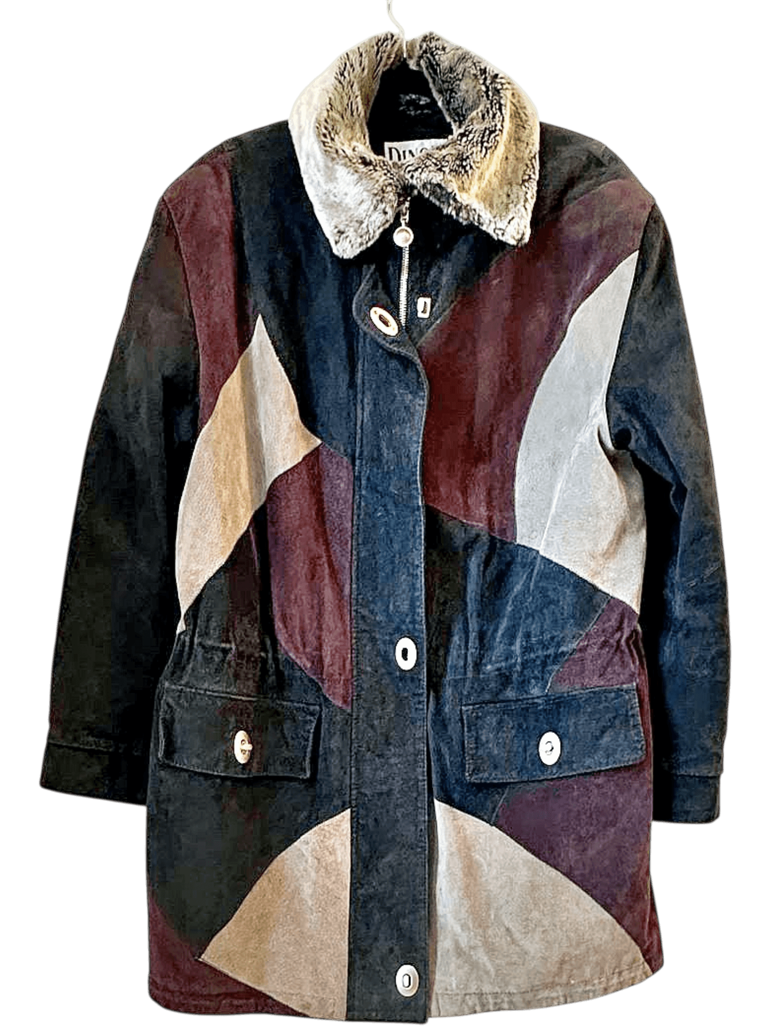 Vintage DNO'Z Patchwork Leather Jacket with Fur Collar - Size 40