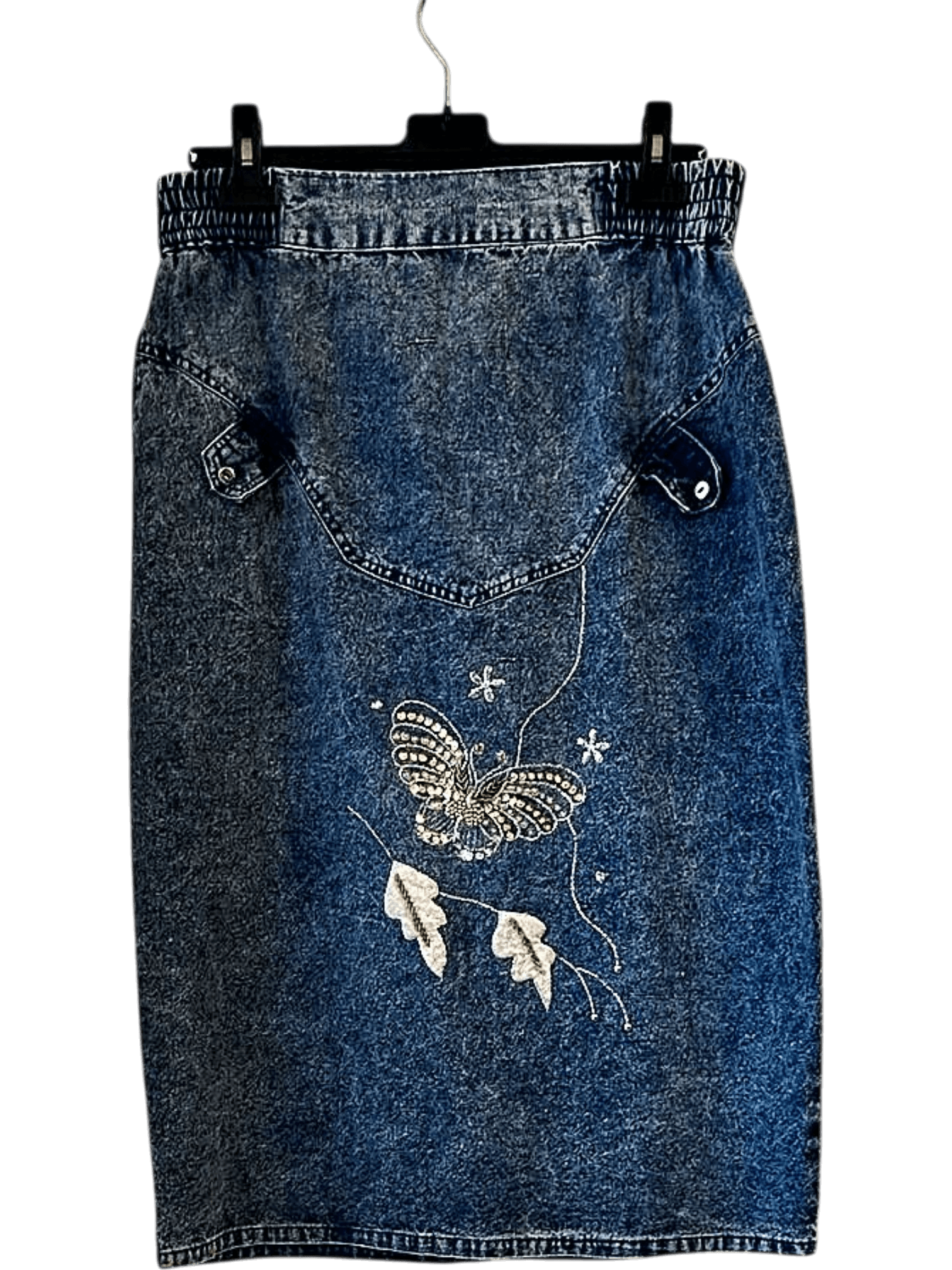 Vintage 80's Denim Skirt with Butterfly Embroidery - Size M/L 1