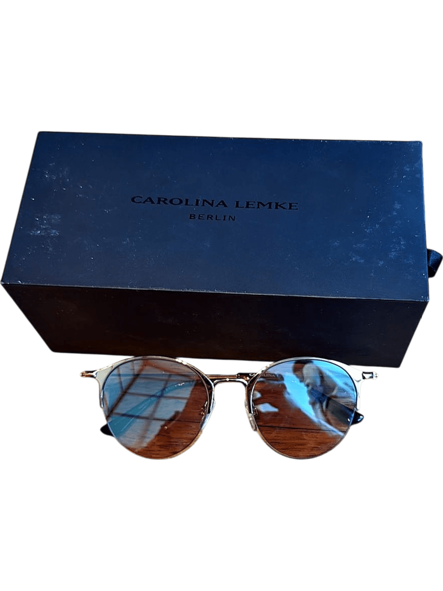 Carolina Lemke Berlin Round Sunglasses with Blue Mirrored Lenses 2
