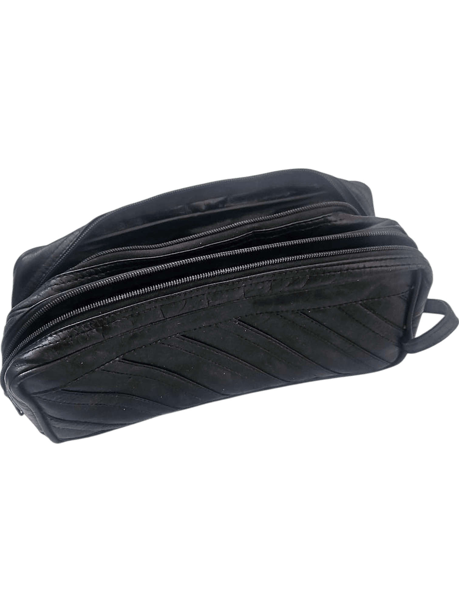 Black Leather Toiletry Bag with Diagonal Pattern 1