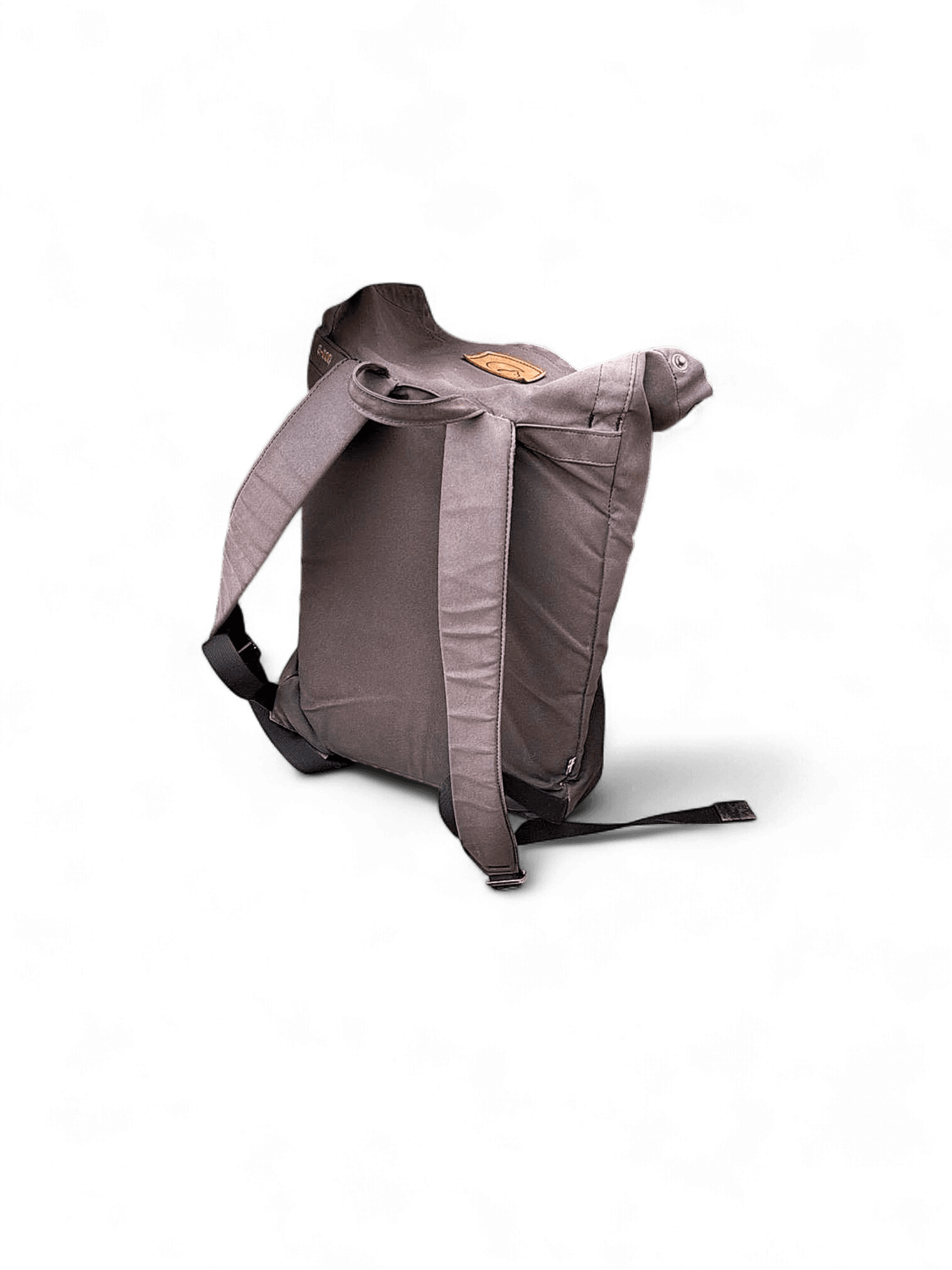 Brown Canvas Backpack with Leather Logo Patch 1