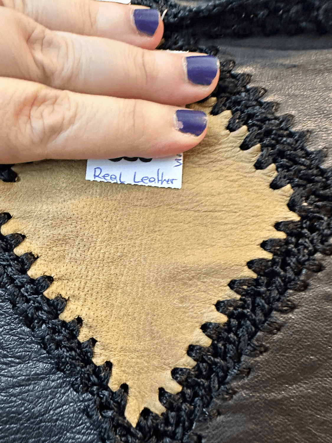 Vintage Leder-Pullover mit Rautenmuster - Schwarz/Beige 5