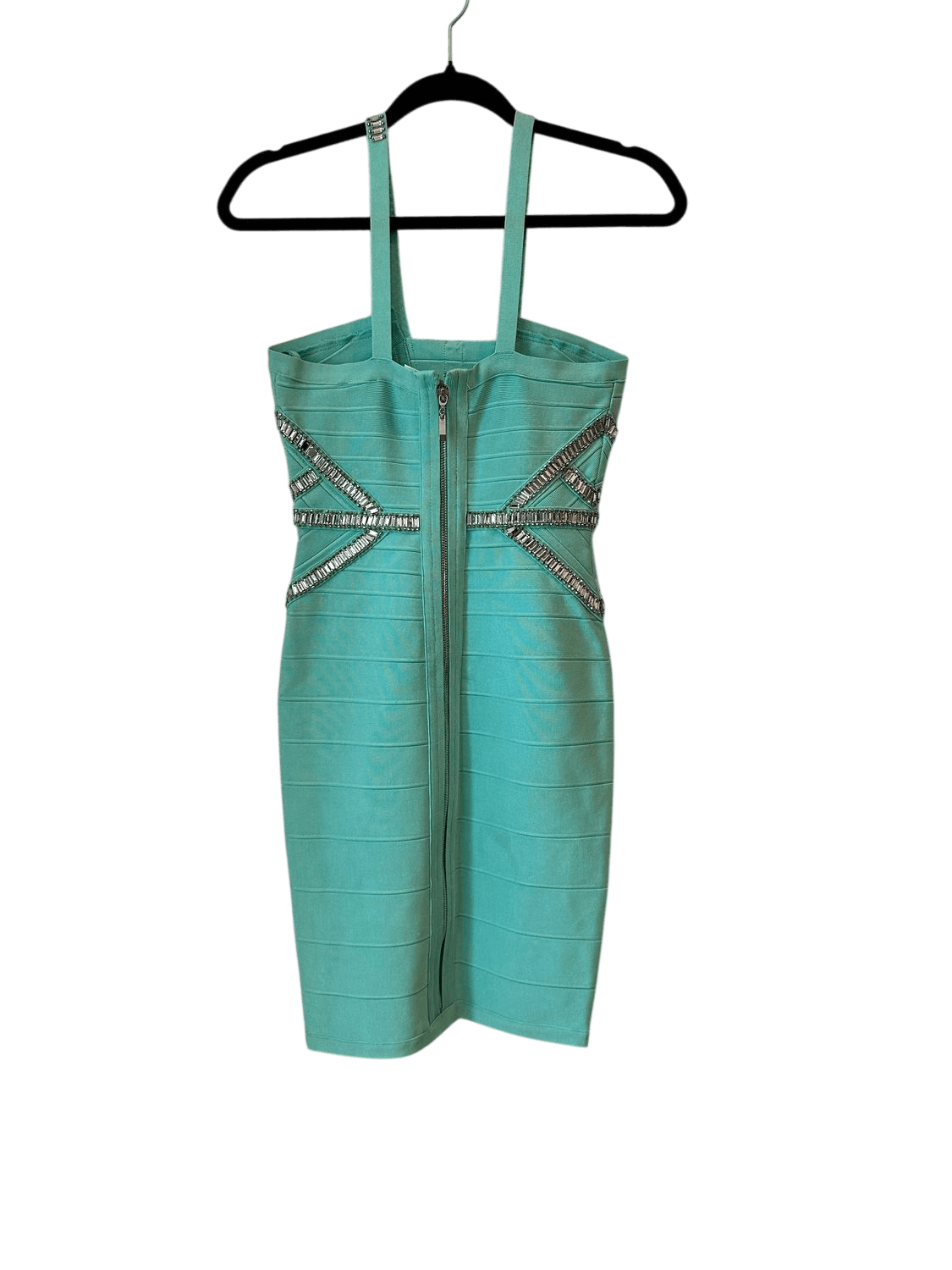Vintage Y2K Forever Unique Turquoise Rhinestone Bodycon Dress - Size XS 3