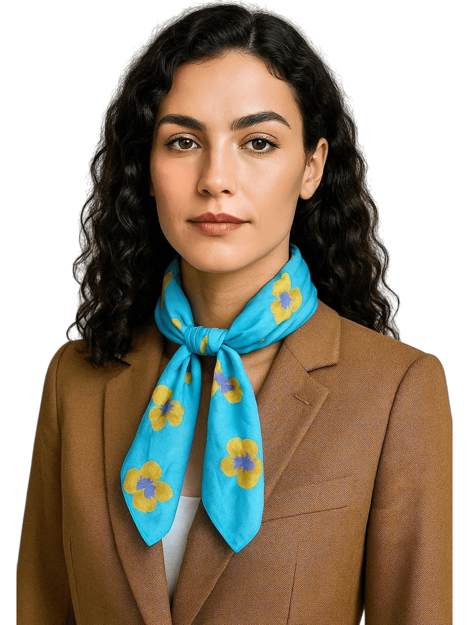Turquoise Floral Print Silk Scarf - Elegant Accessory 1