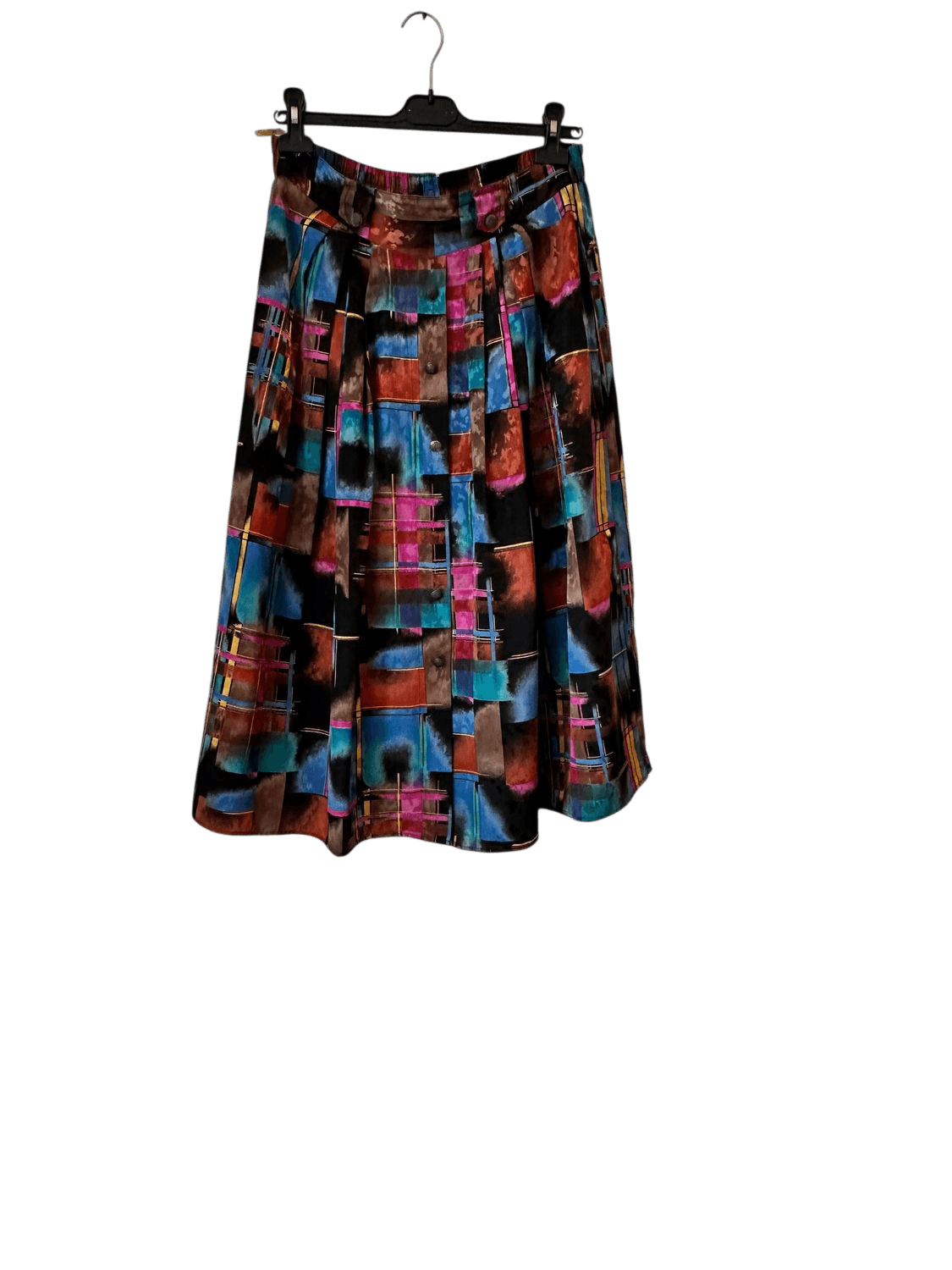 Vintage 80s C&A Geometric Print Pleated Midi Skirt - Size 42 2
