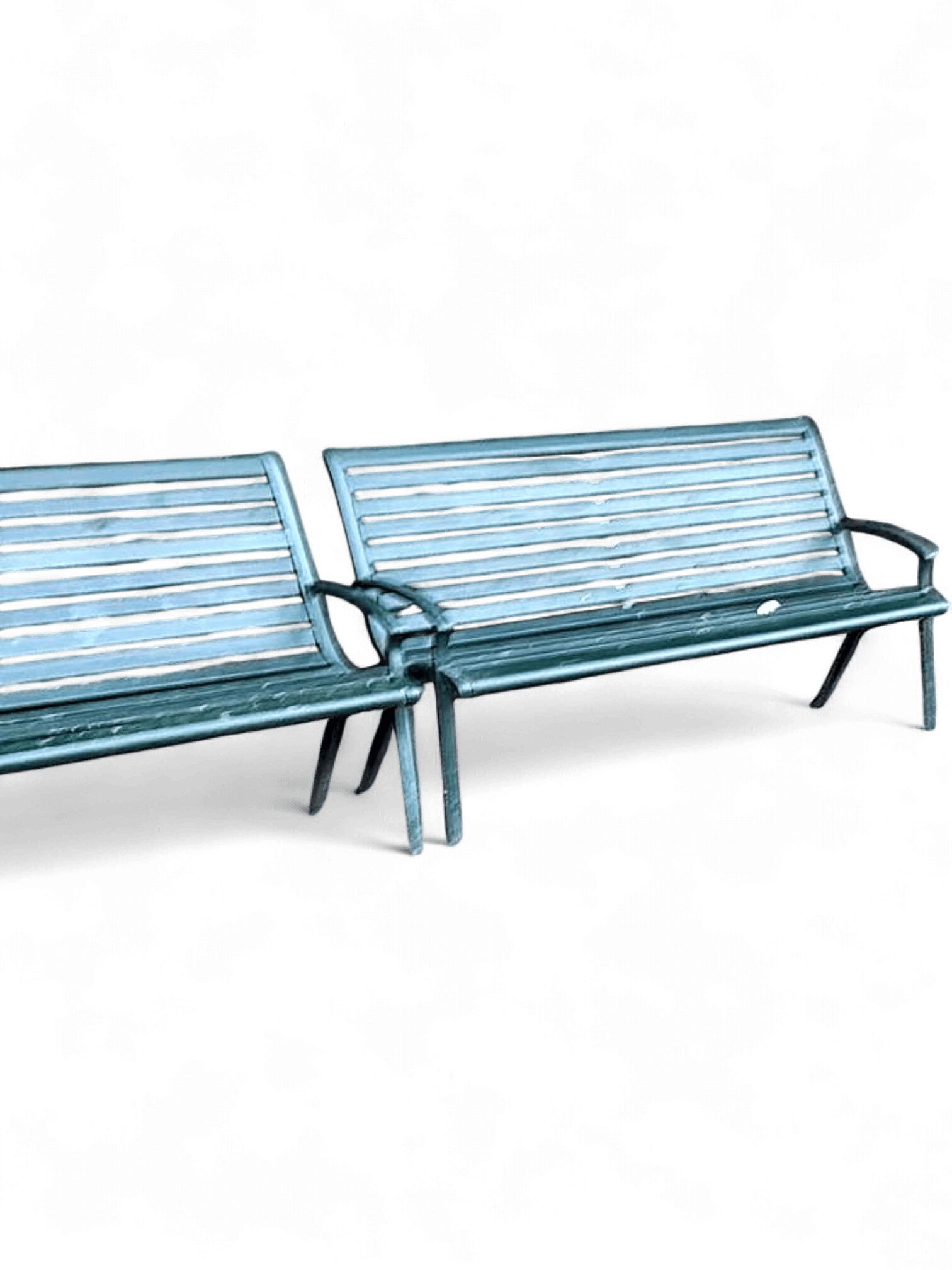 Pair of Green Metal Park Benches - Outdoor Garden Furniture 1
