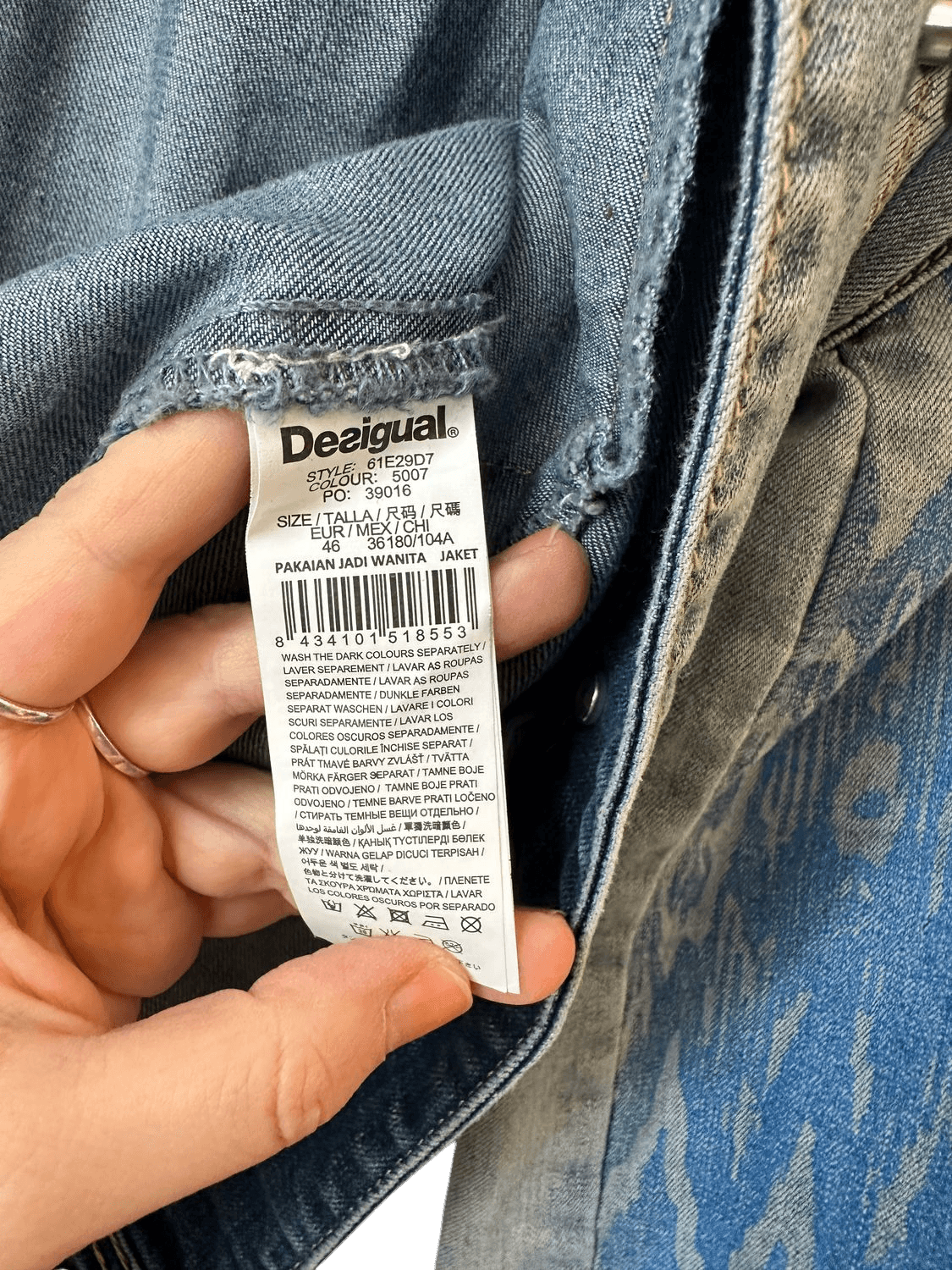 Desigual Embellished Denim Jacket with Geometric Pattern - Size 46 6