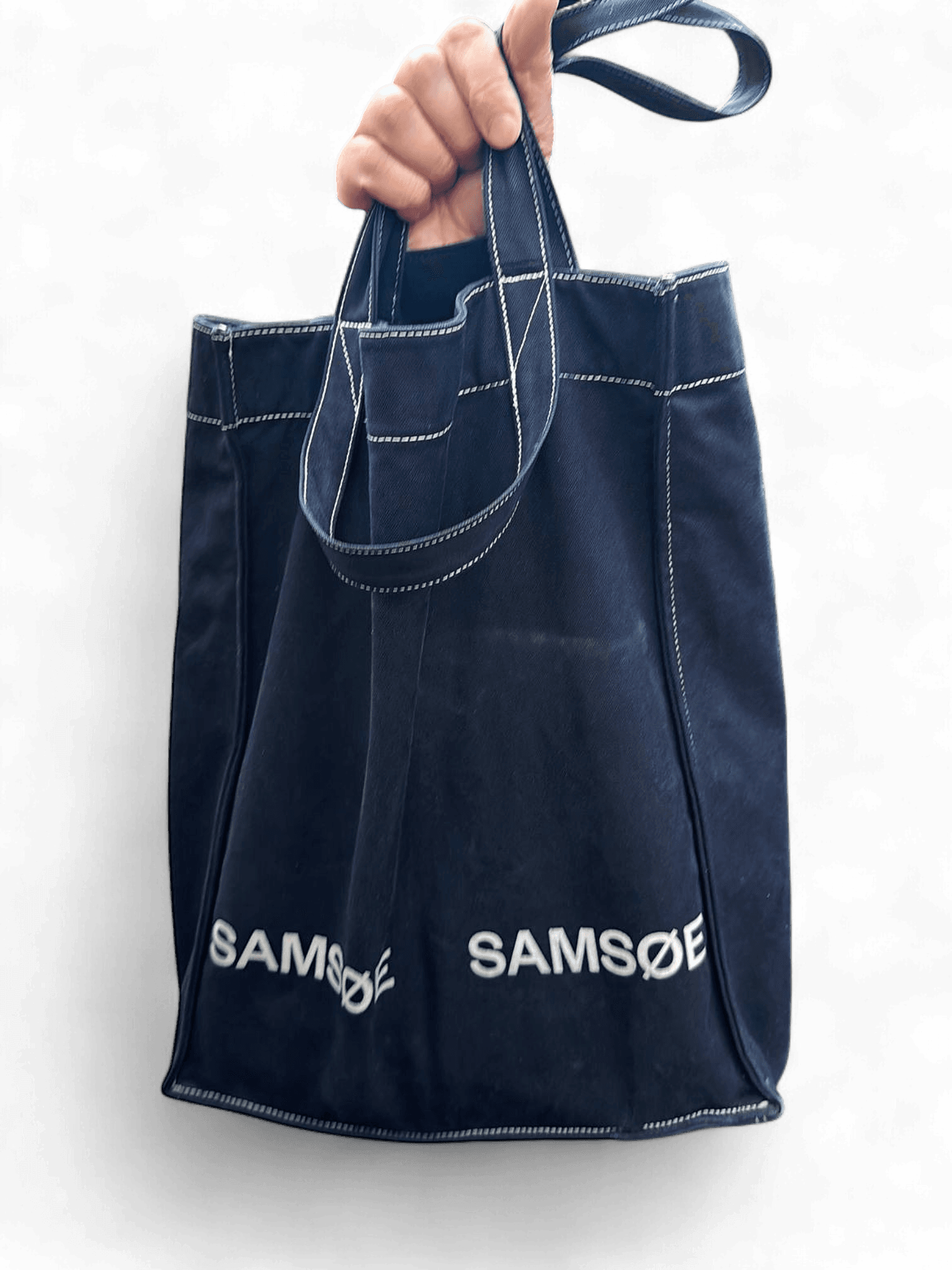 Samsøe Samsøe Black Canvas Tote Bag with Contrast Stitching