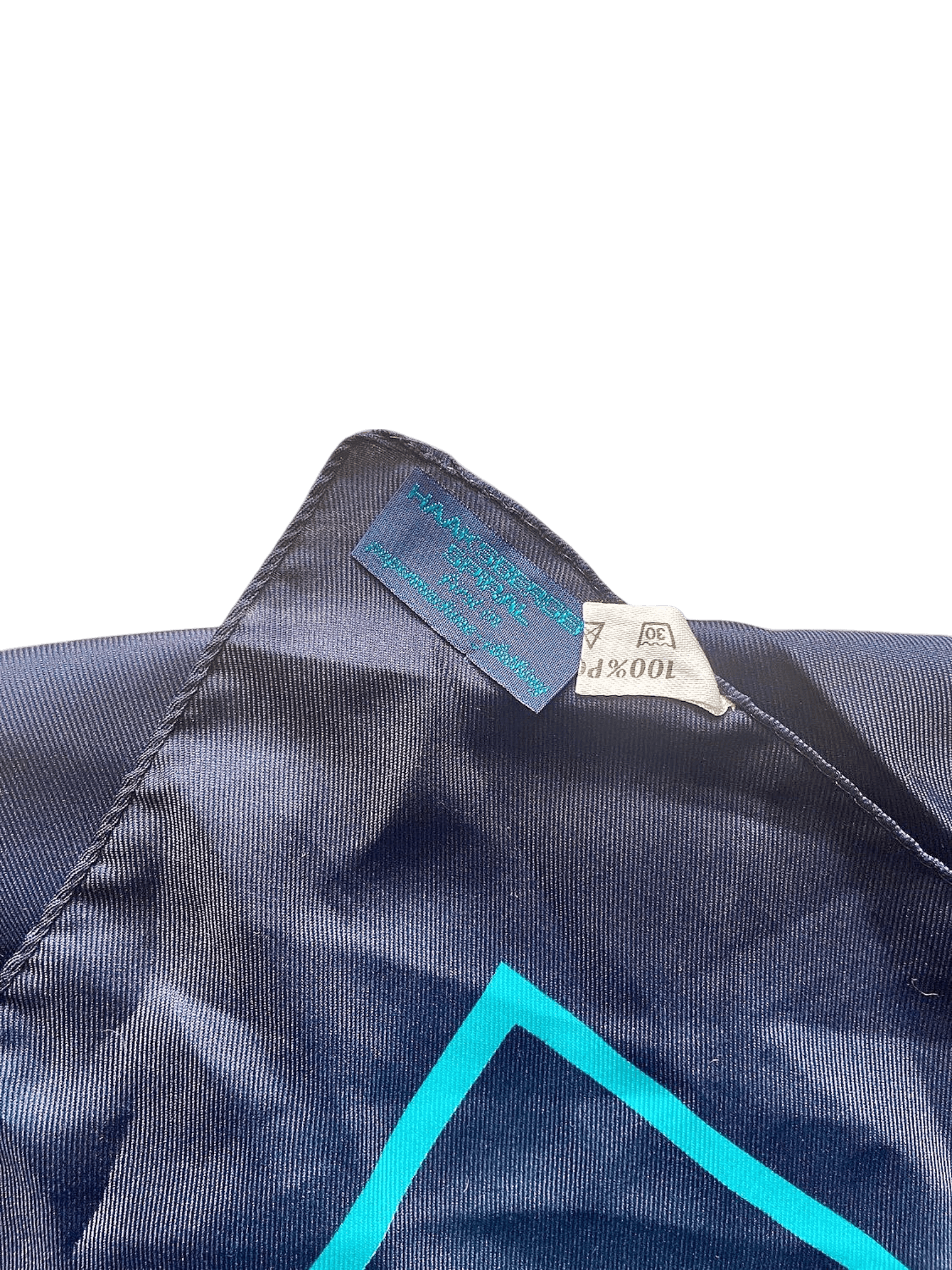 Navy and Turquoise Geometric Print Silk Scarf 5