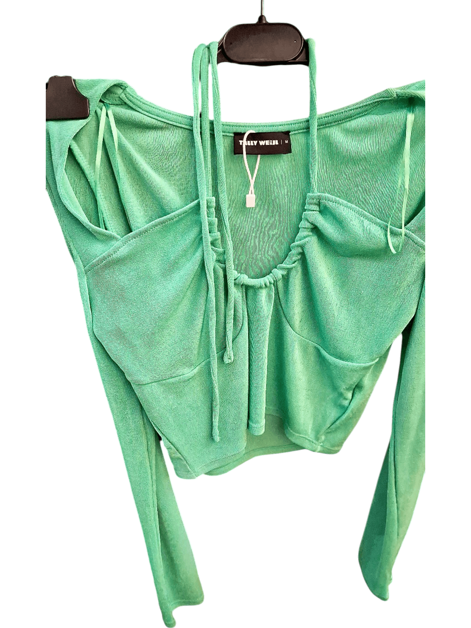 Tally Weijl Green Long Sleeve Crop Top - Size M 1
