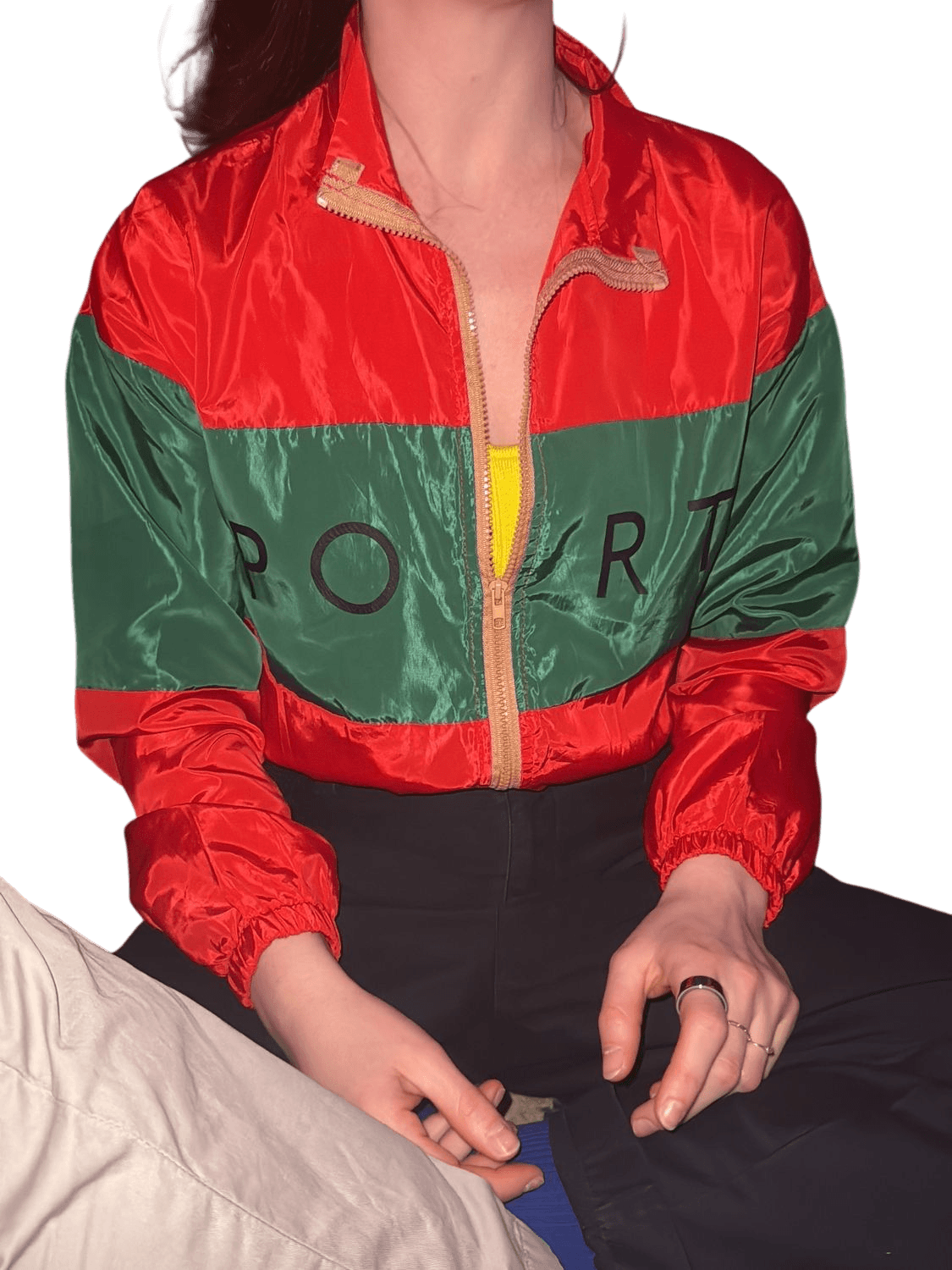 Vintage Color Block Windbreaker Jacket - Red Green Yellow 2