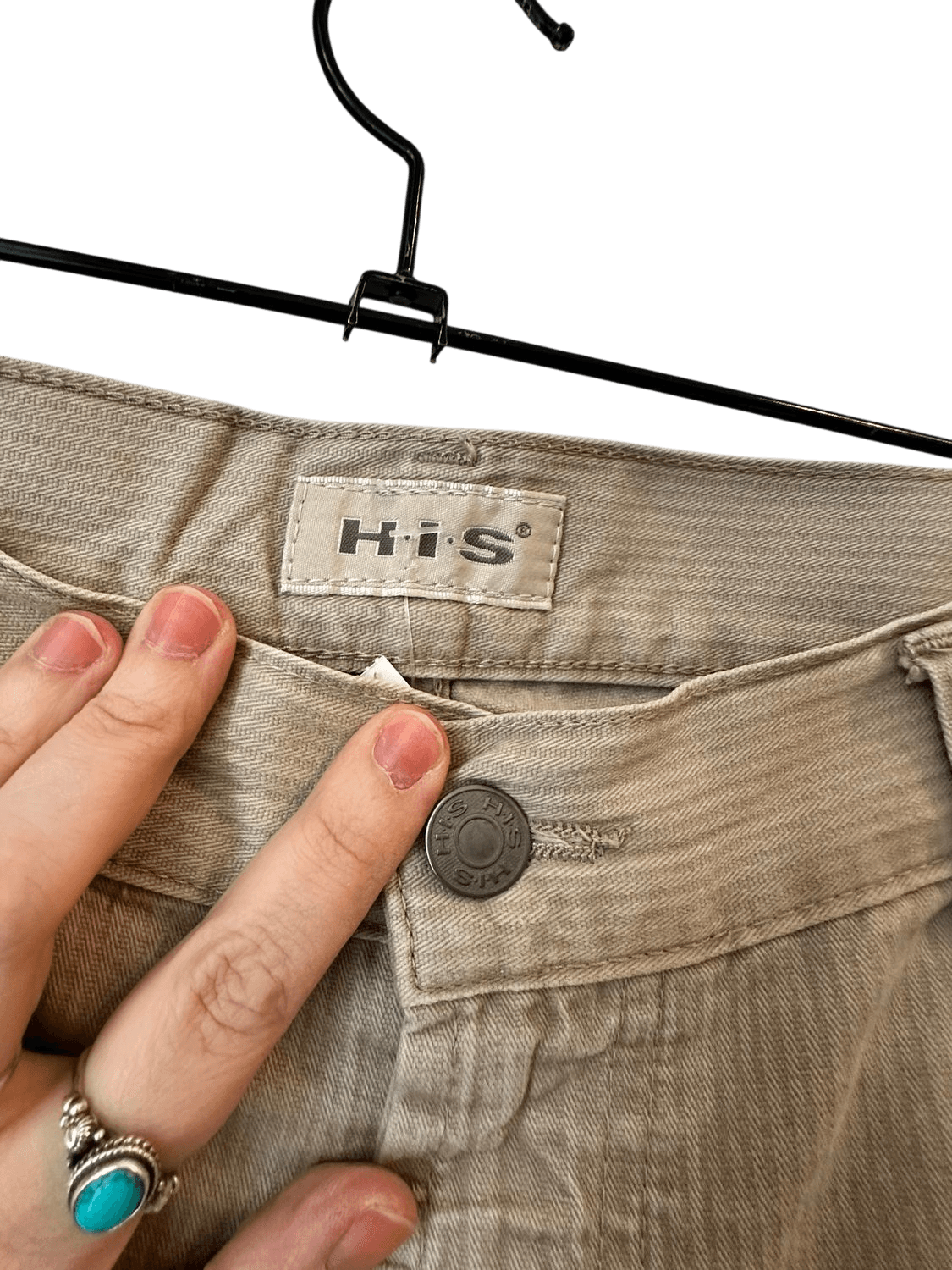 vintage 90s H.I.S Beige Cotton Jeans - Size 34-34 4