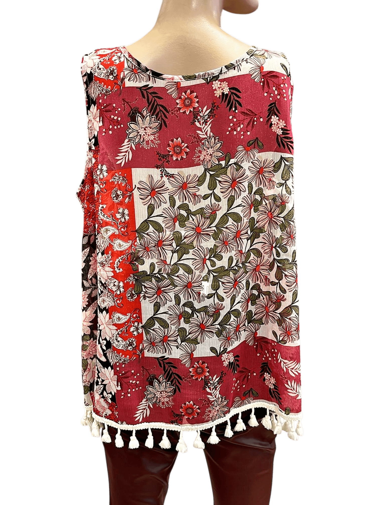 Ärmelloses gemustertes Top mit Quasten 2