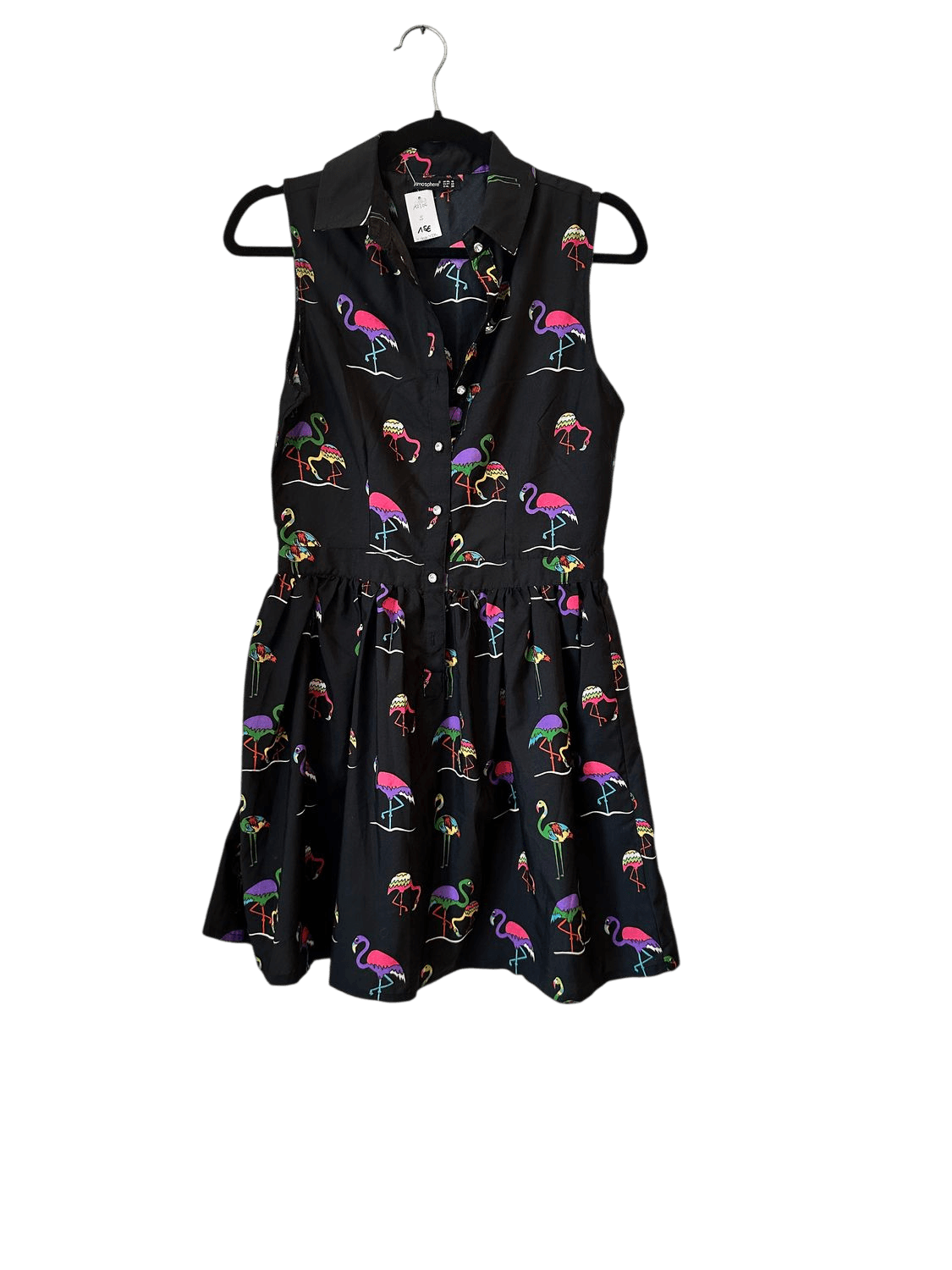 Atmosphere Black Flamingo Print Dress - Size UK 10 2