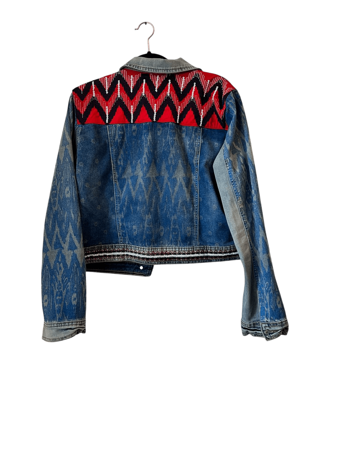 Desigual Embellished Denim Jacket with Geometric Pattern - Size 46 3