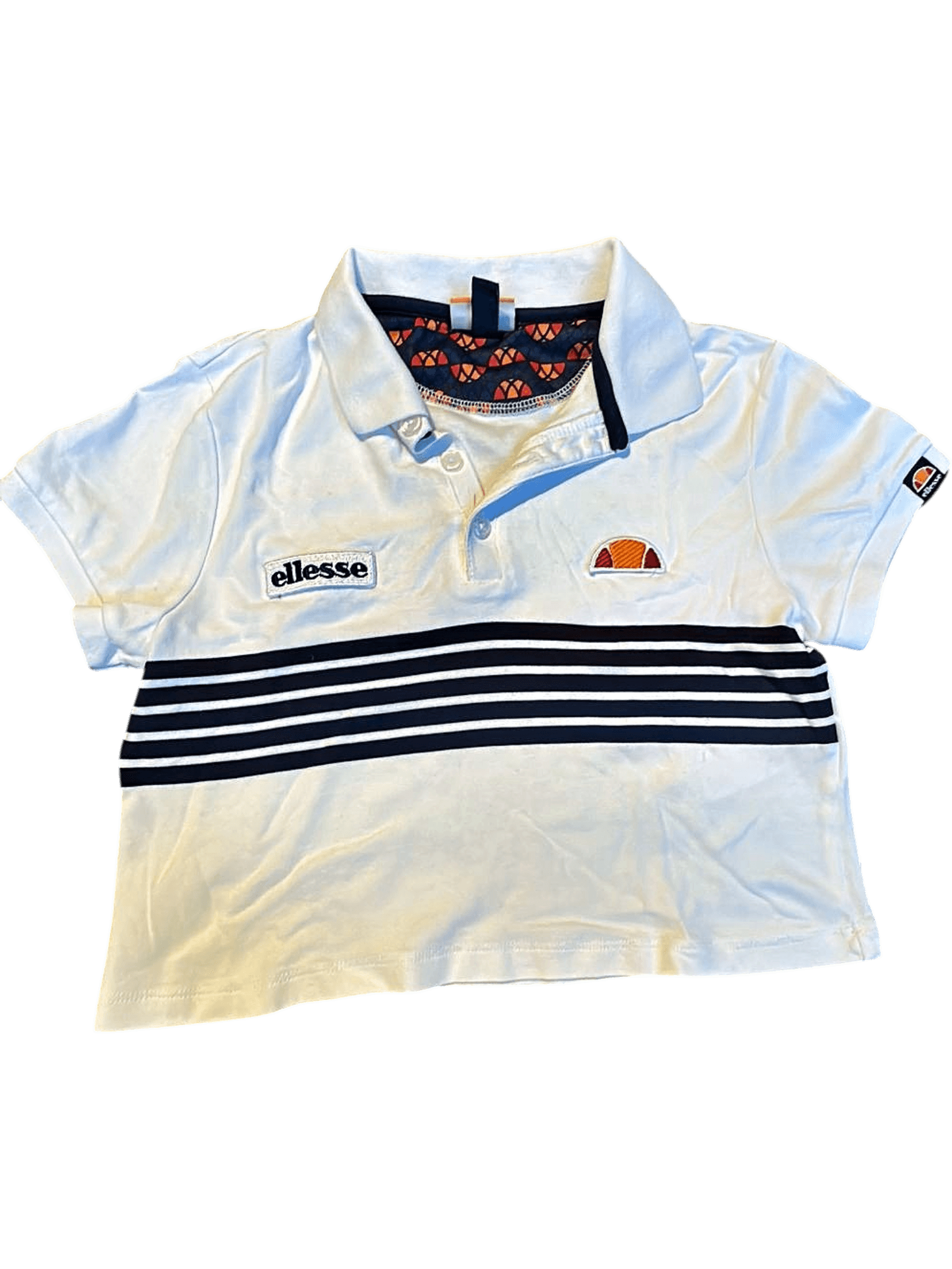 Ellesse Damen Crop Polo-Shirt - Weiß mit Navy Streifen - Größe UK 8/EU 36 1