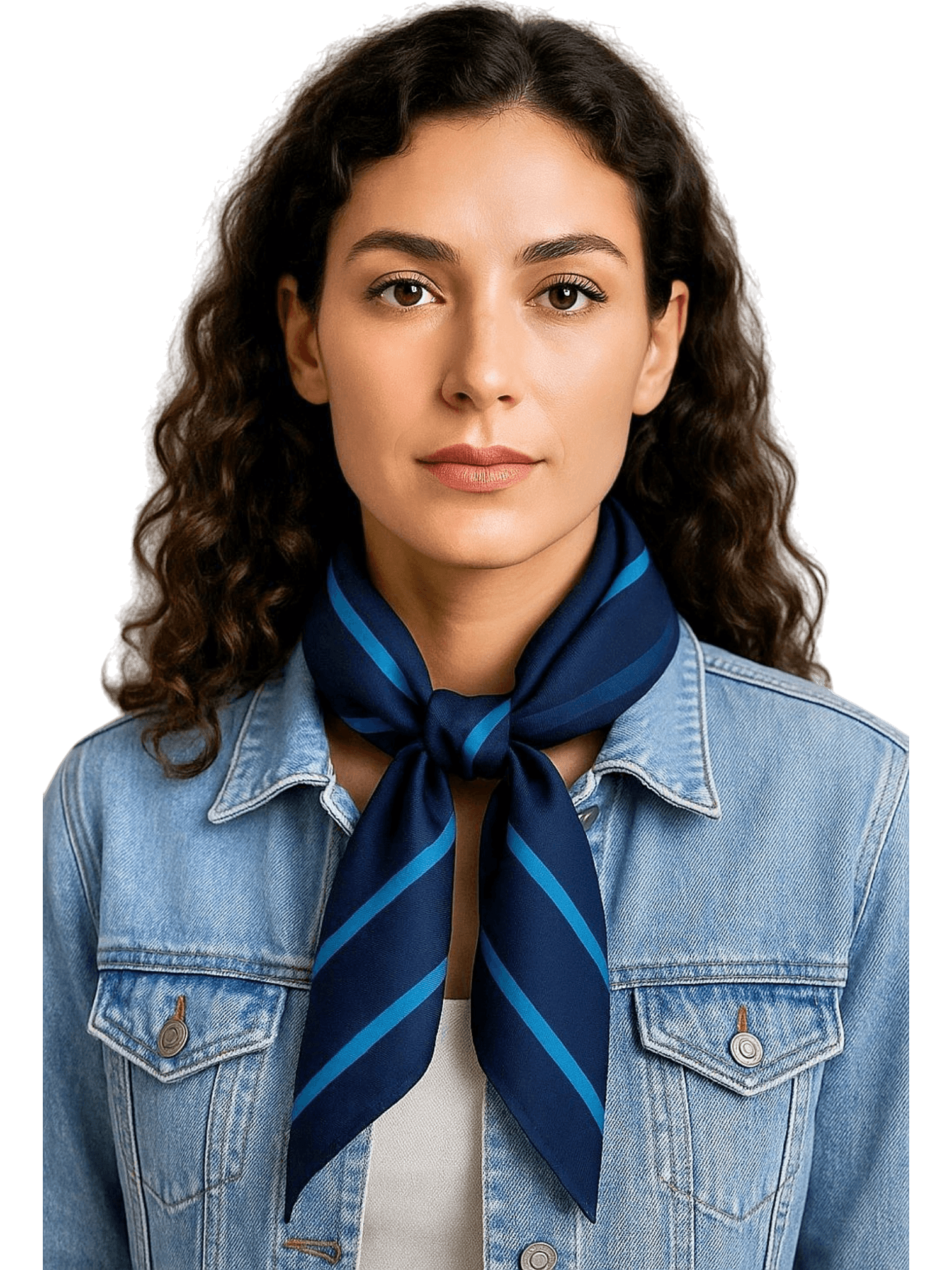 Navy and Turquoise Geometric Print Silk Scarf 1