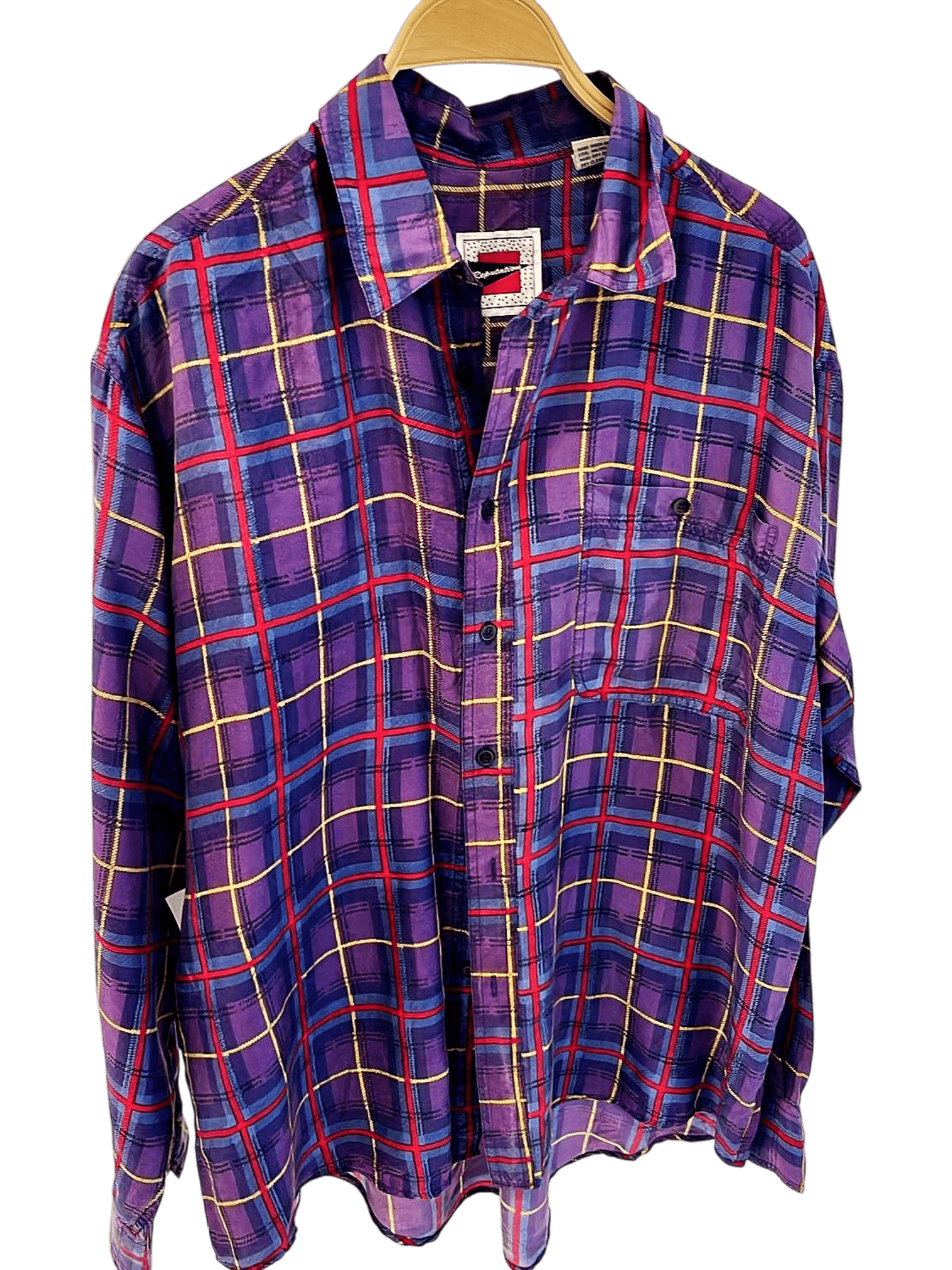 Colorful Purple Plaid Button-Down Shirt with Red and Blue Check Pattern 1