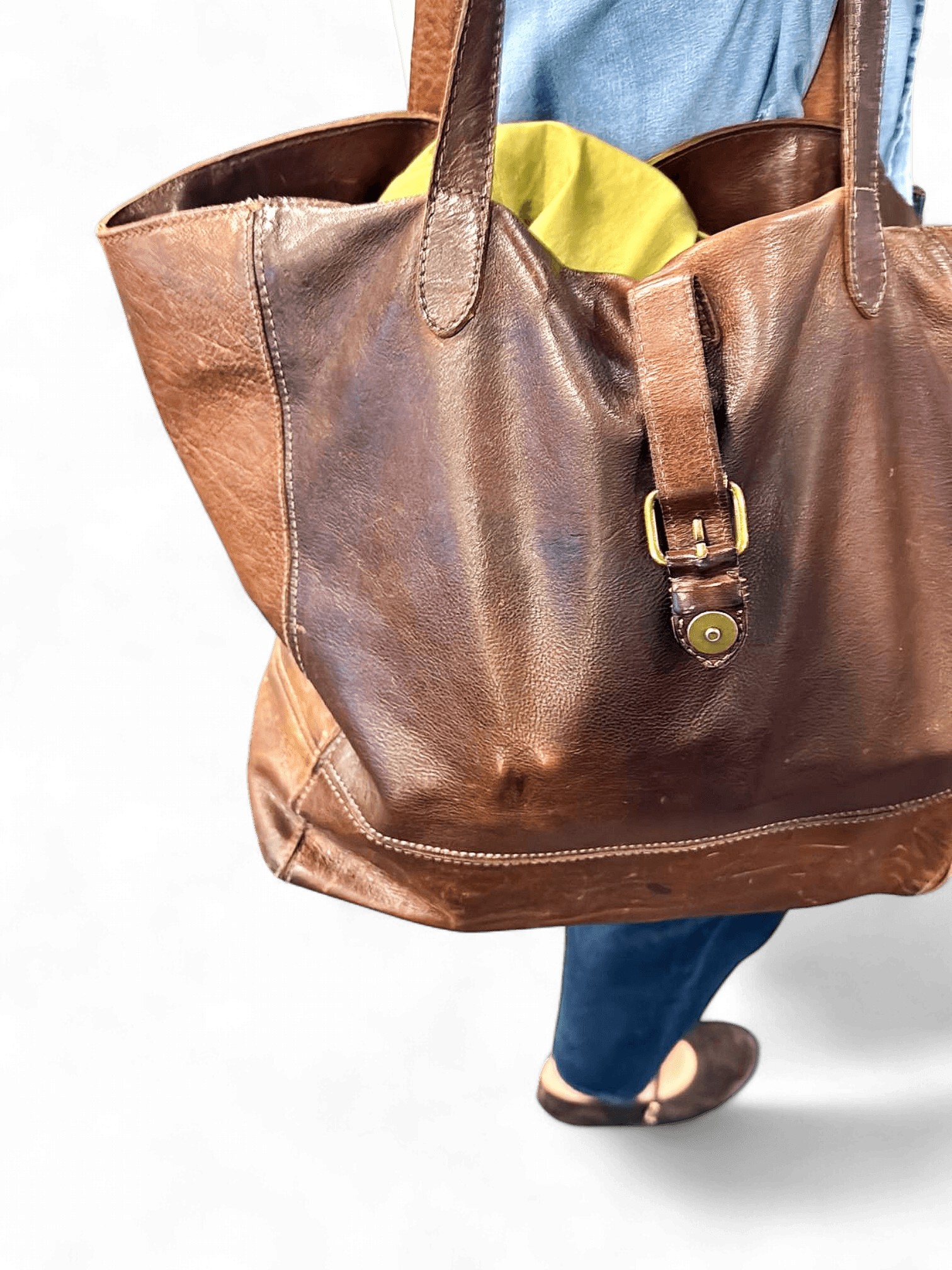 Vintage Style Brown Leather Tote Bag with Decorative Strap 2