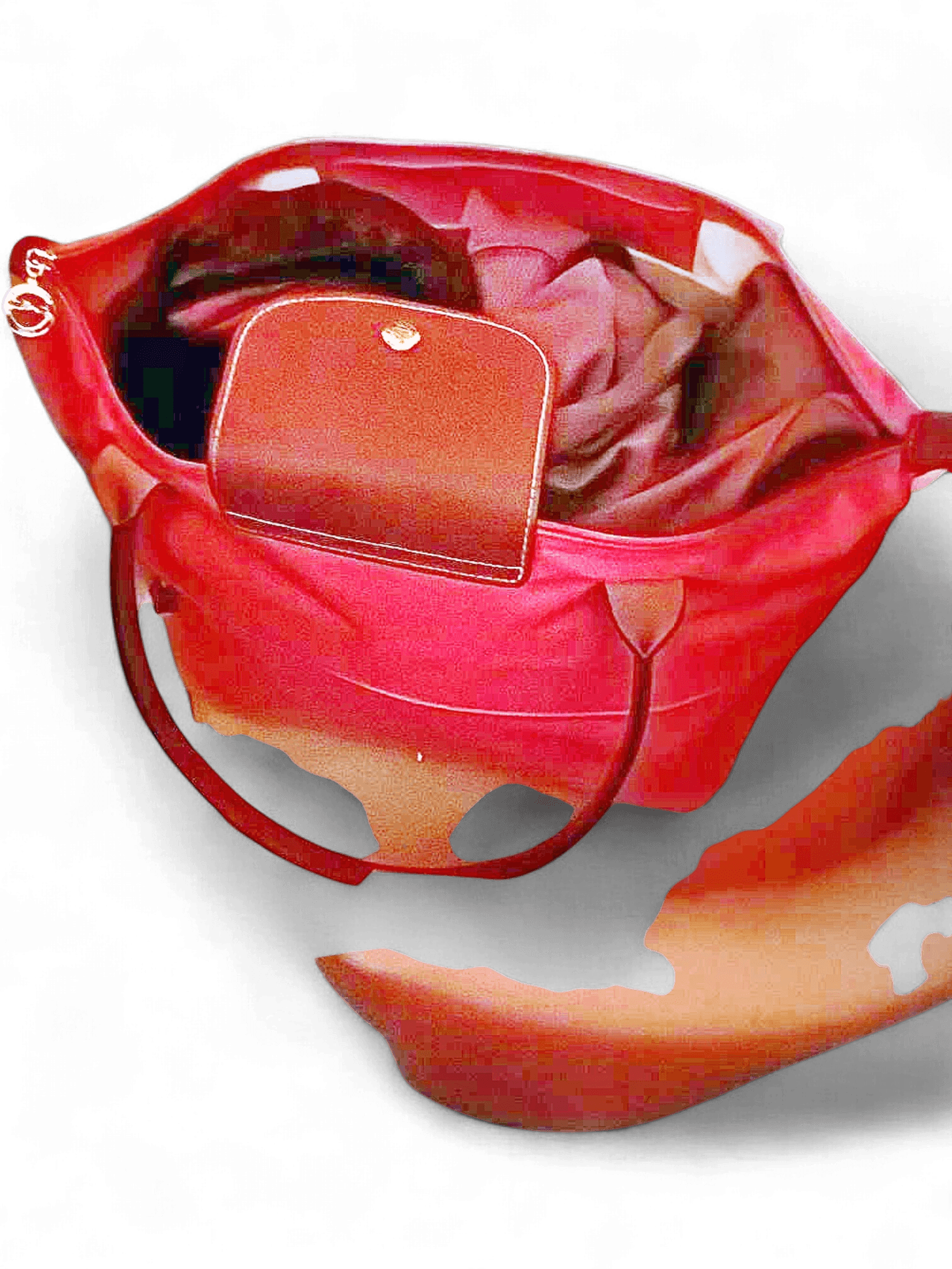 Longchamp Le Pliage Red Tote Bag with Brown Leather Trim 1