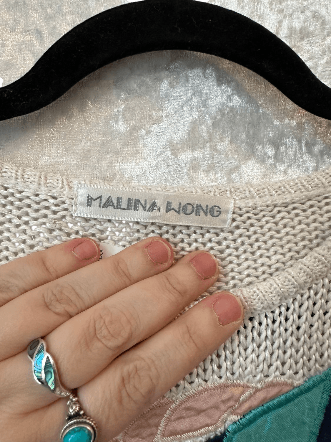 Vintage 80s Malina Wong Abstract Appliqué Sweater - Cream 4