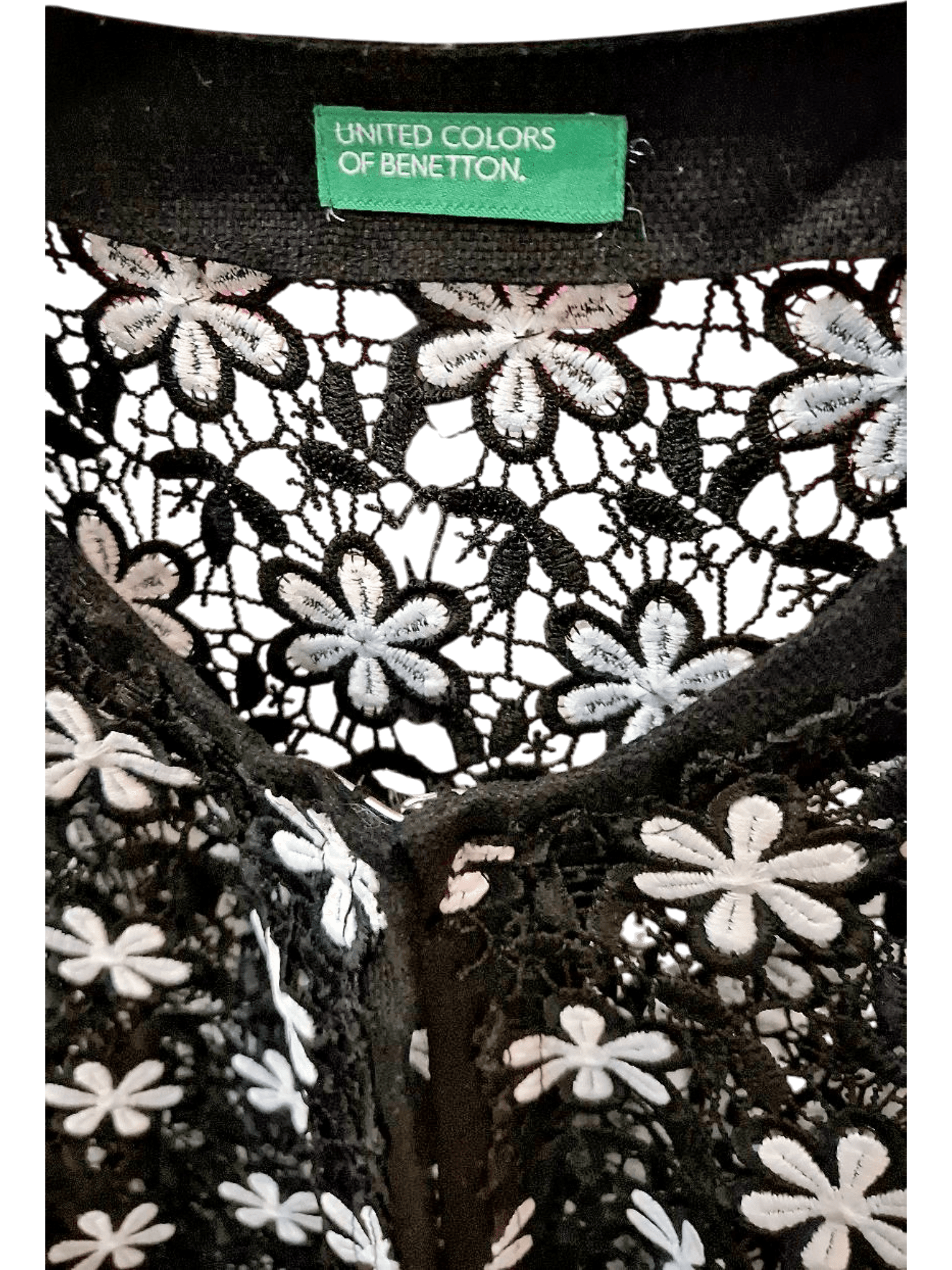United Colors of Benetton Black Lace Blouse with White Floral Pattern 3