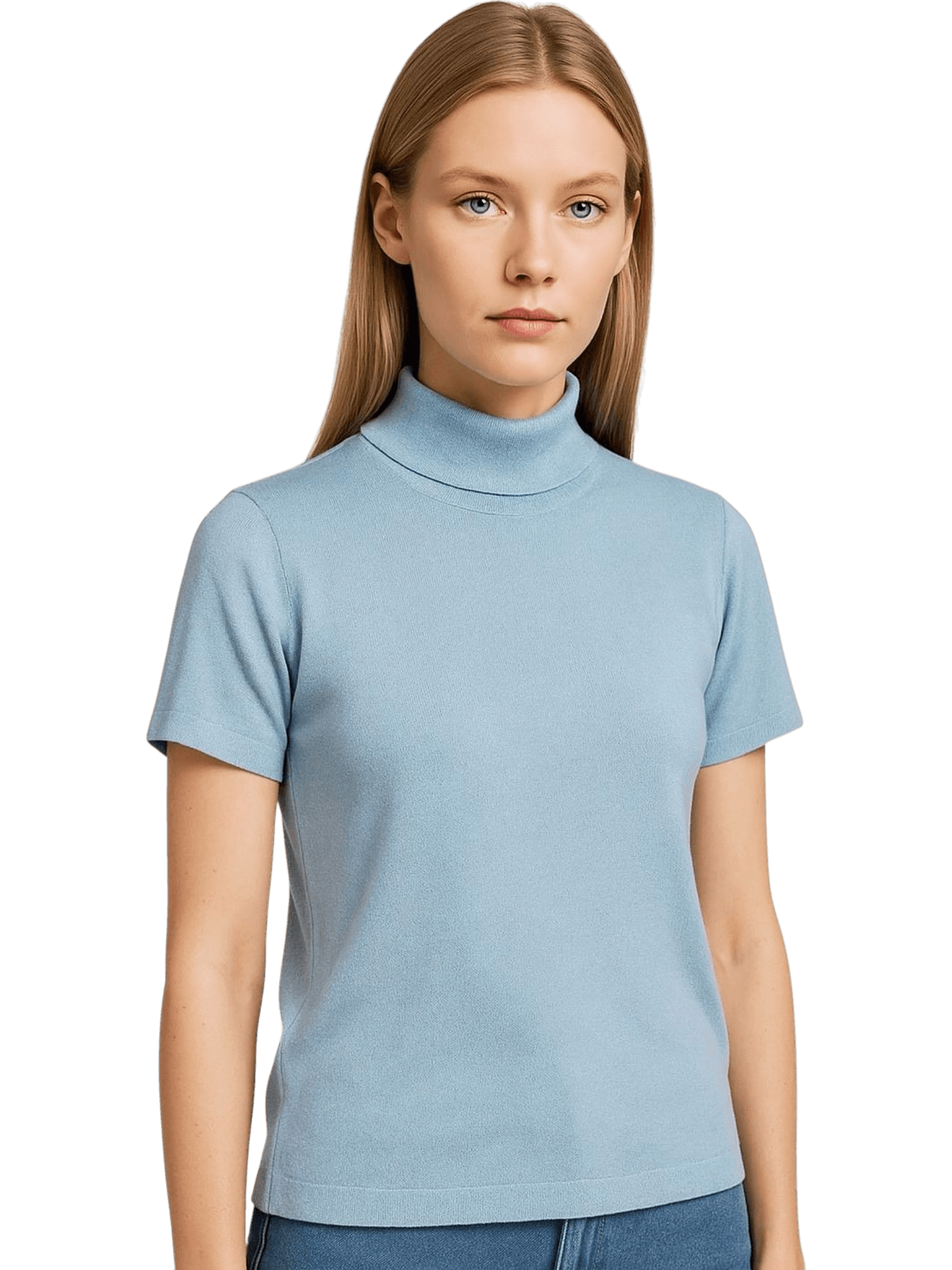 Light Blue Short Sleeve Turtleneck Knit Top 2