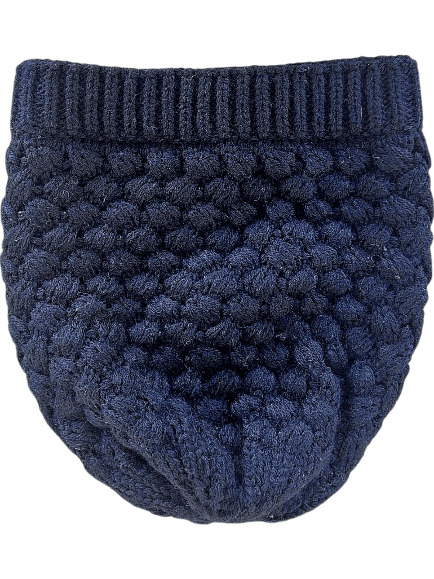 Navy Blue Knitted Wool Beanie with Textured Pattern 1