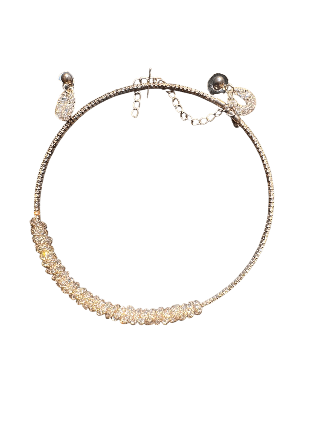 Elegant Gold-Tone Rhinestone Choker Necklace with Leaf Charms 2