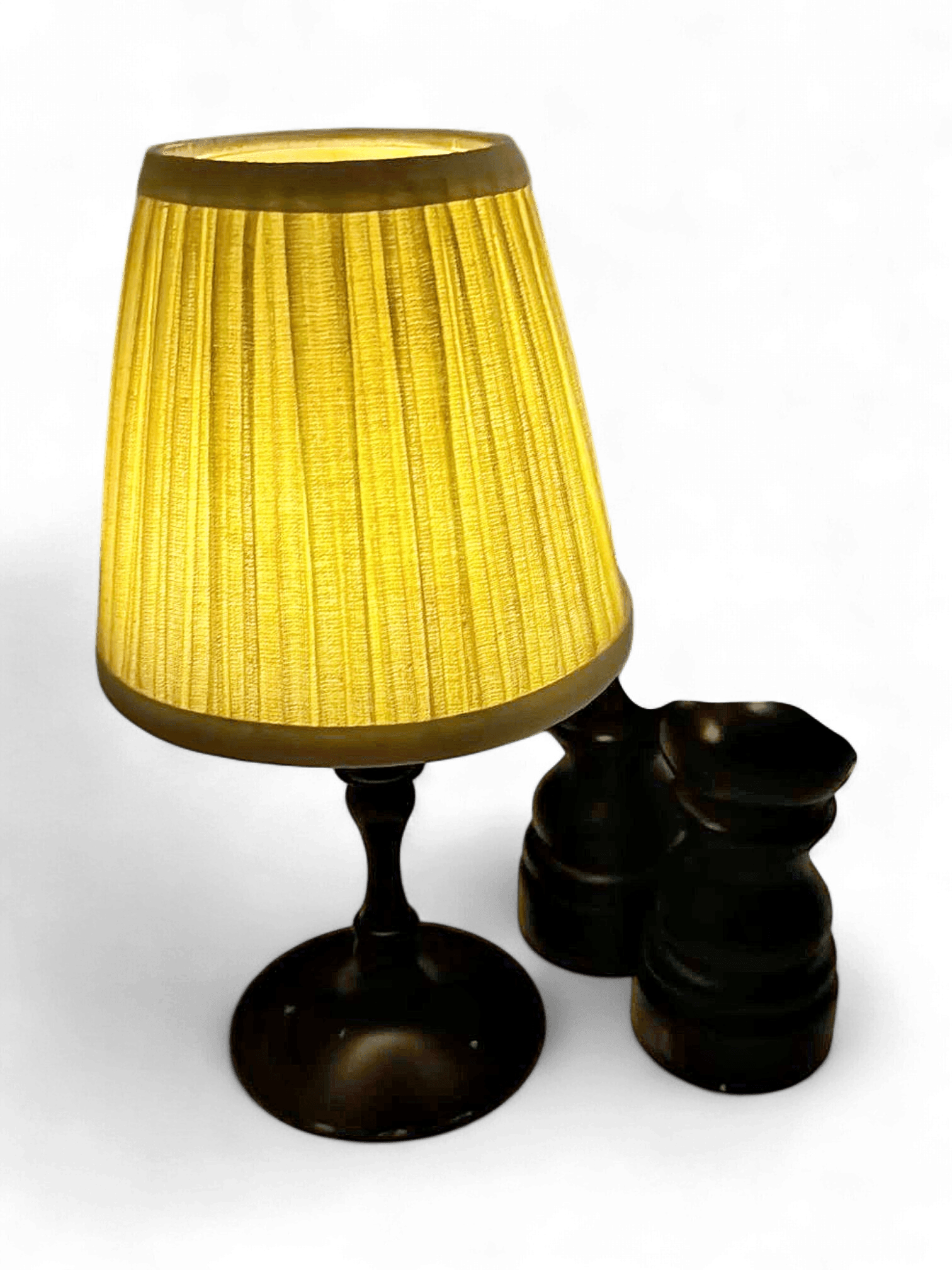Black Table Lamp with Beige Fabric Shade 1
