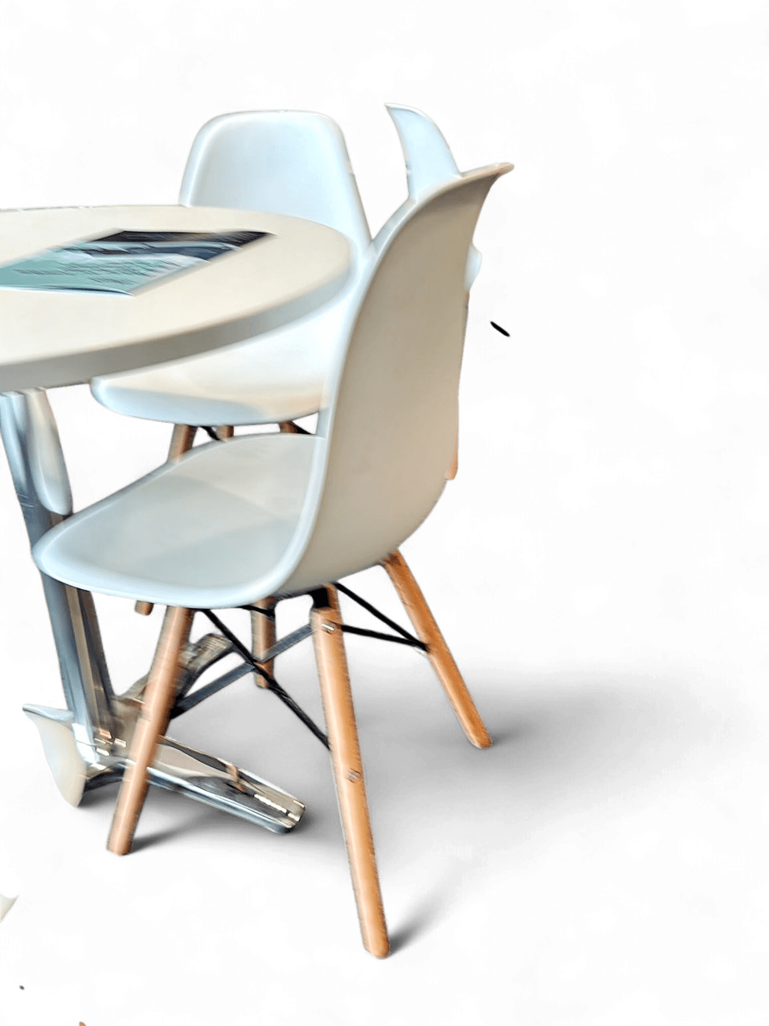 Modern White Eames-Style Dining Chairs with Wooden Legs 2
