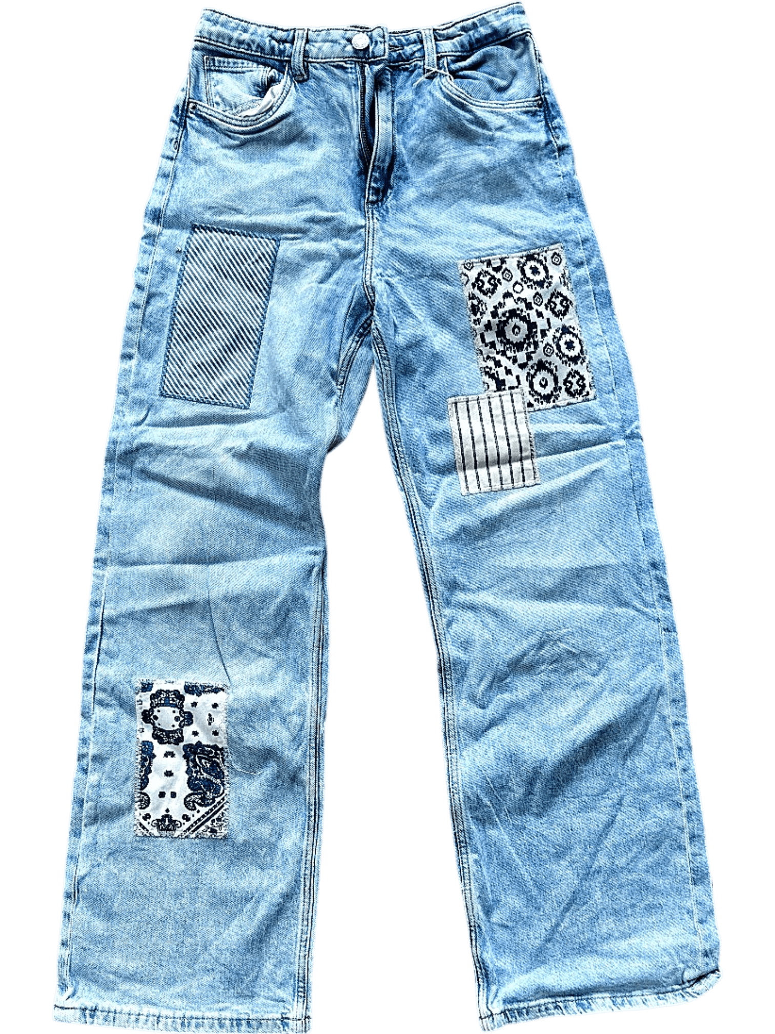 Hellblaue Patchwork-Jeans mit Vintage-Look - Upcycling Design 1