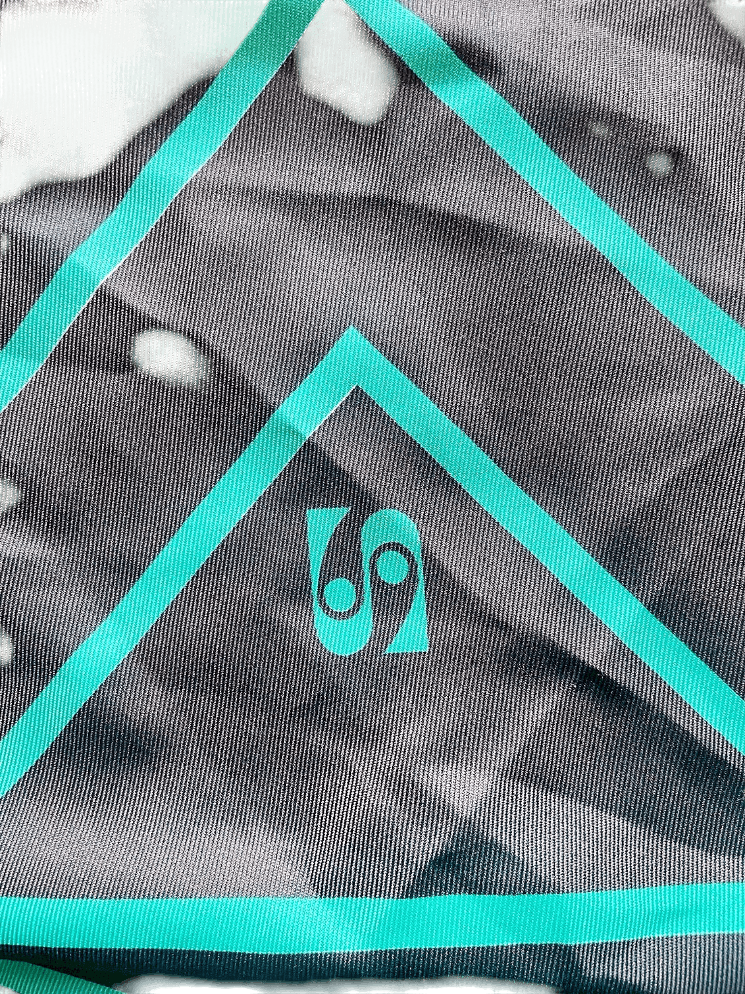 Navy and Turquoise Geometric Print Silk Scarf 6