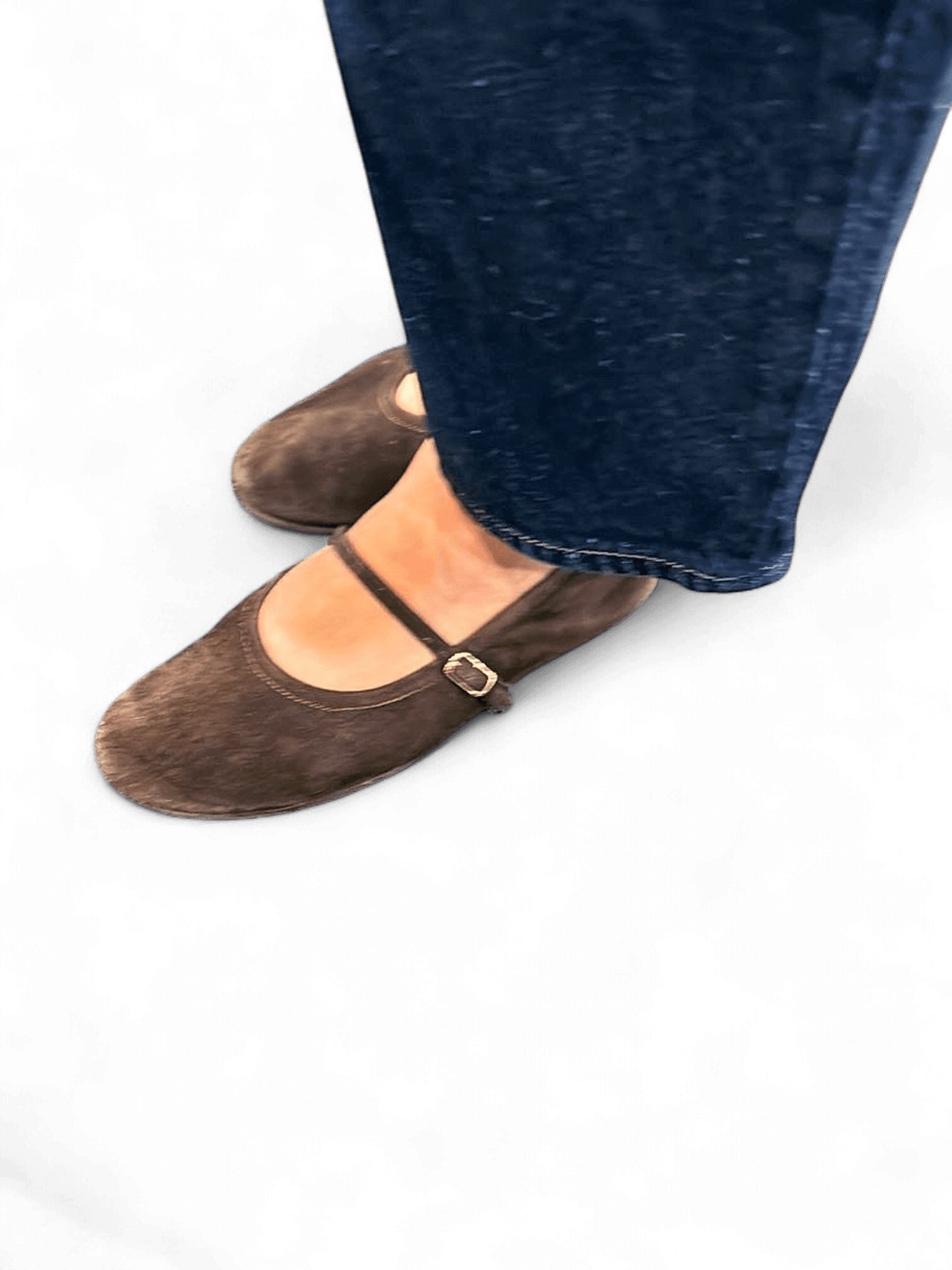 Brown Suede Mary Jane Flats with Ankle Strap 2